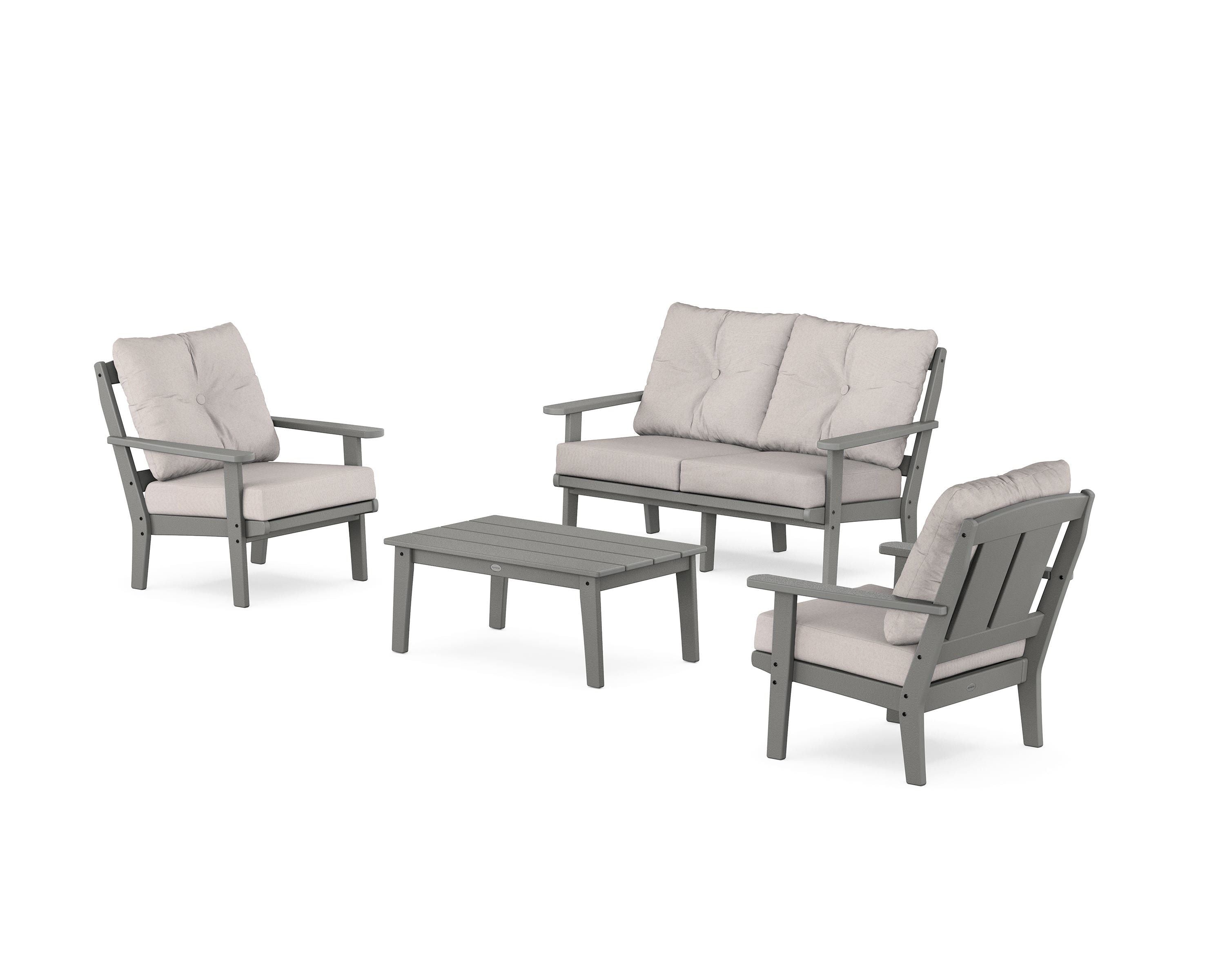 POLYWOOD Mission 4-Piece Deep Seating Set with Loveseat in Slate Grey / Dune Burlap