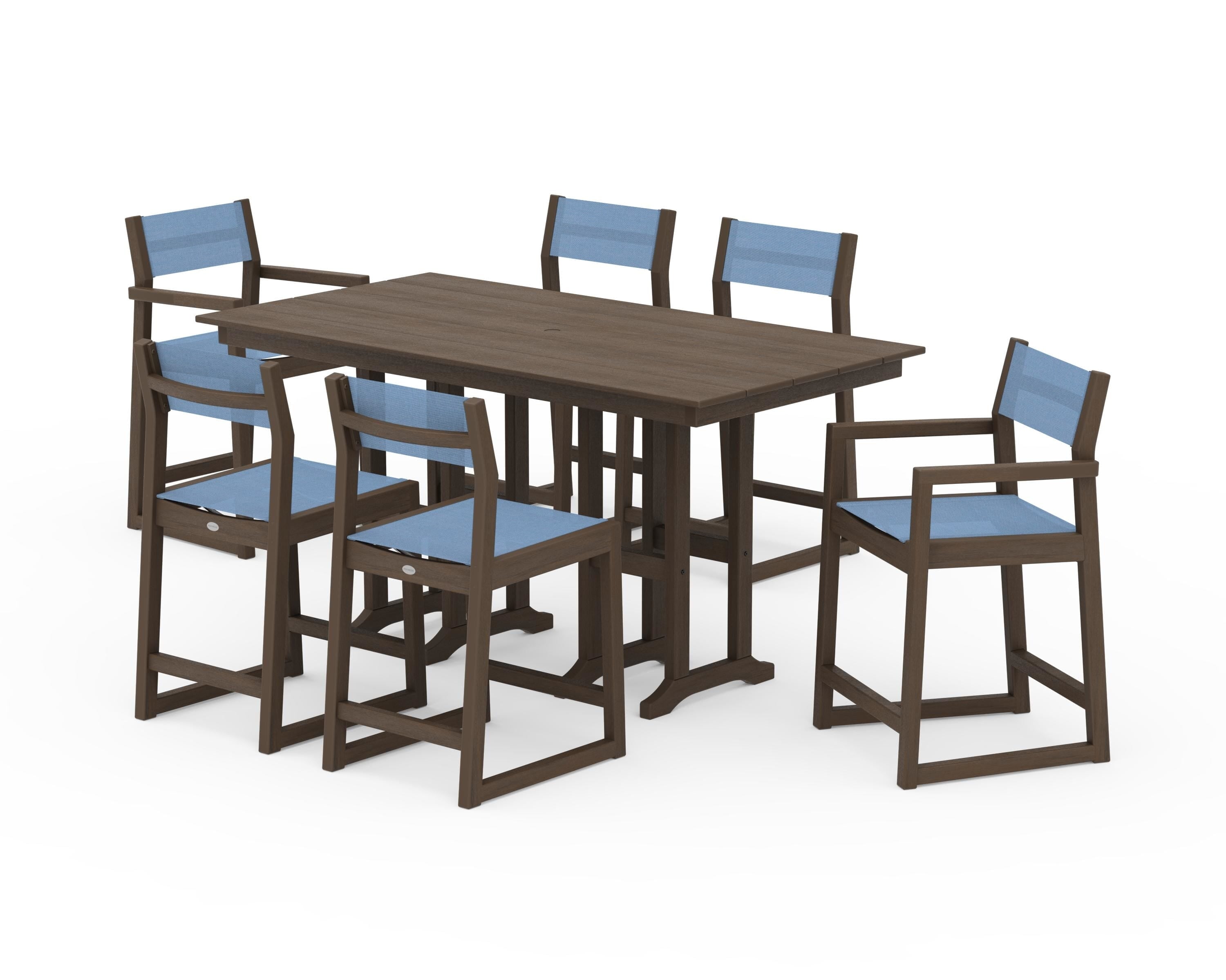 POLYWOOD EDGE Sling 7-Piece Farmhouse Counter Set in Kona / Poolside Sling