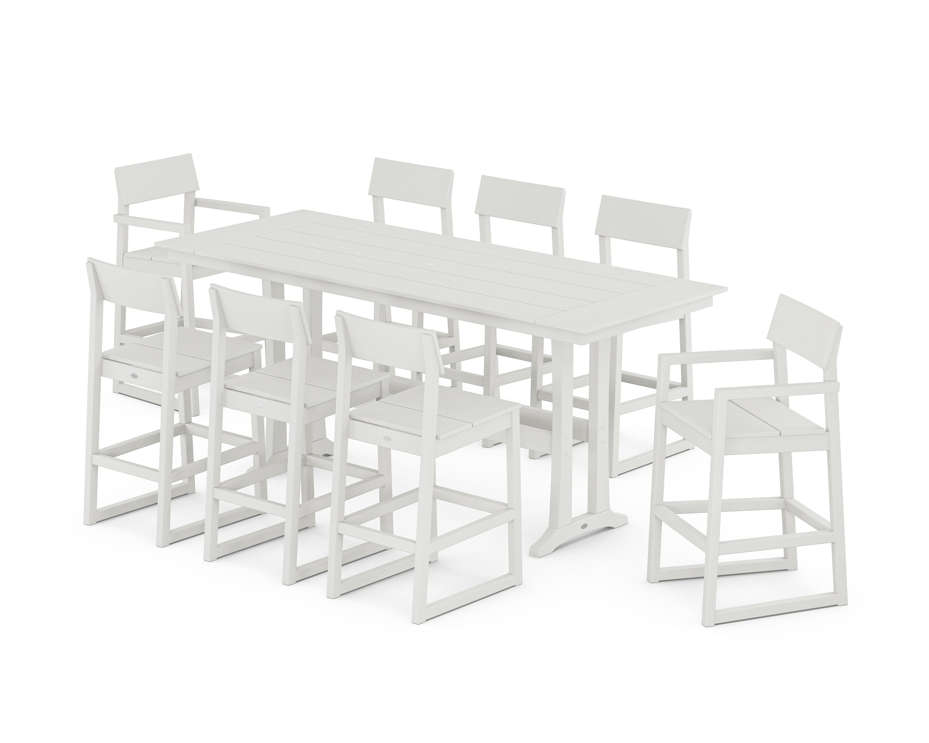 POLYWOOD EDGE 9-Piece Farmhouse Bar Set with Trestle Legs in Vintage White