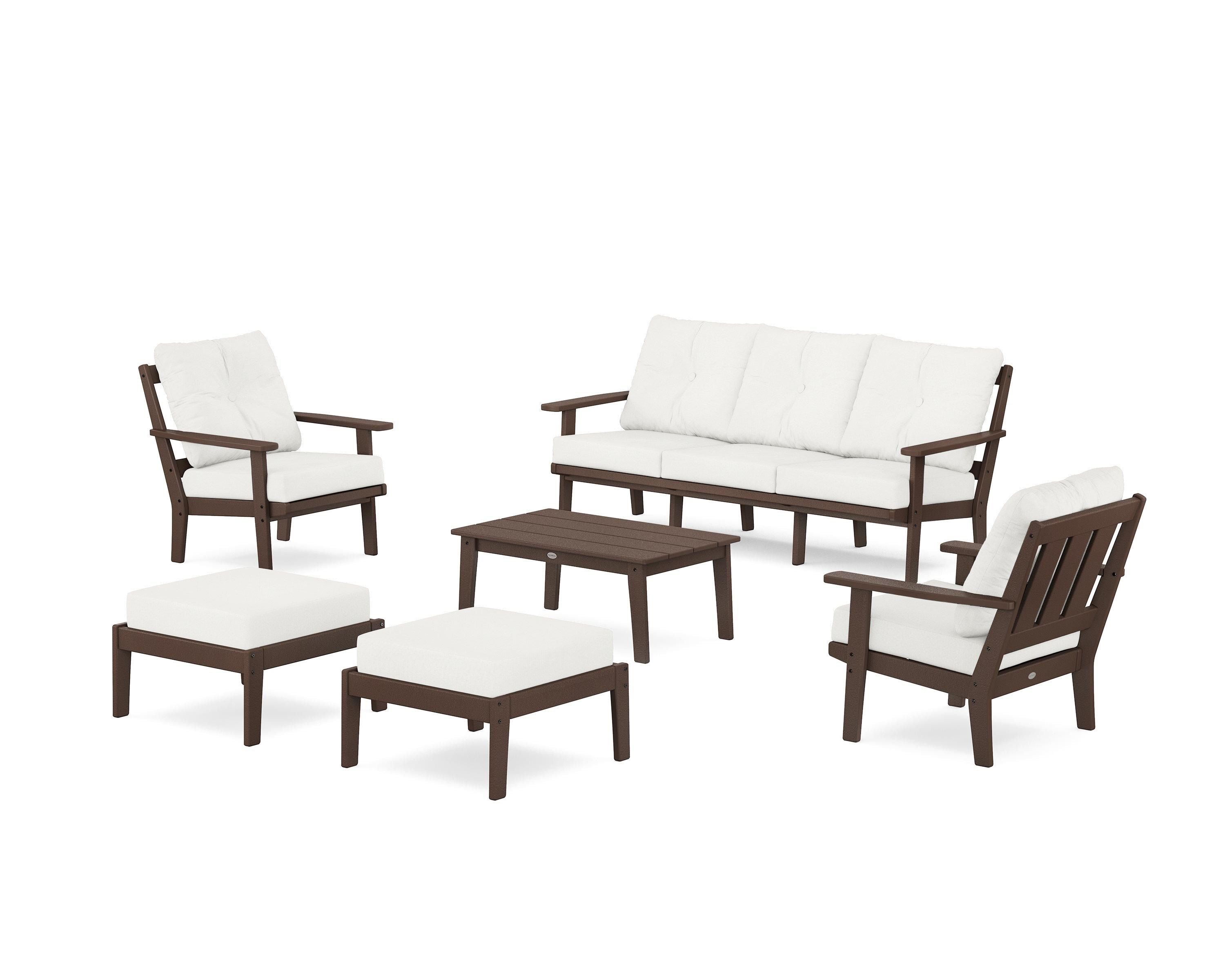 POLYWOOD Oxford 6-Piece Lounge Sofa Set in Mahogany / Natural Linen