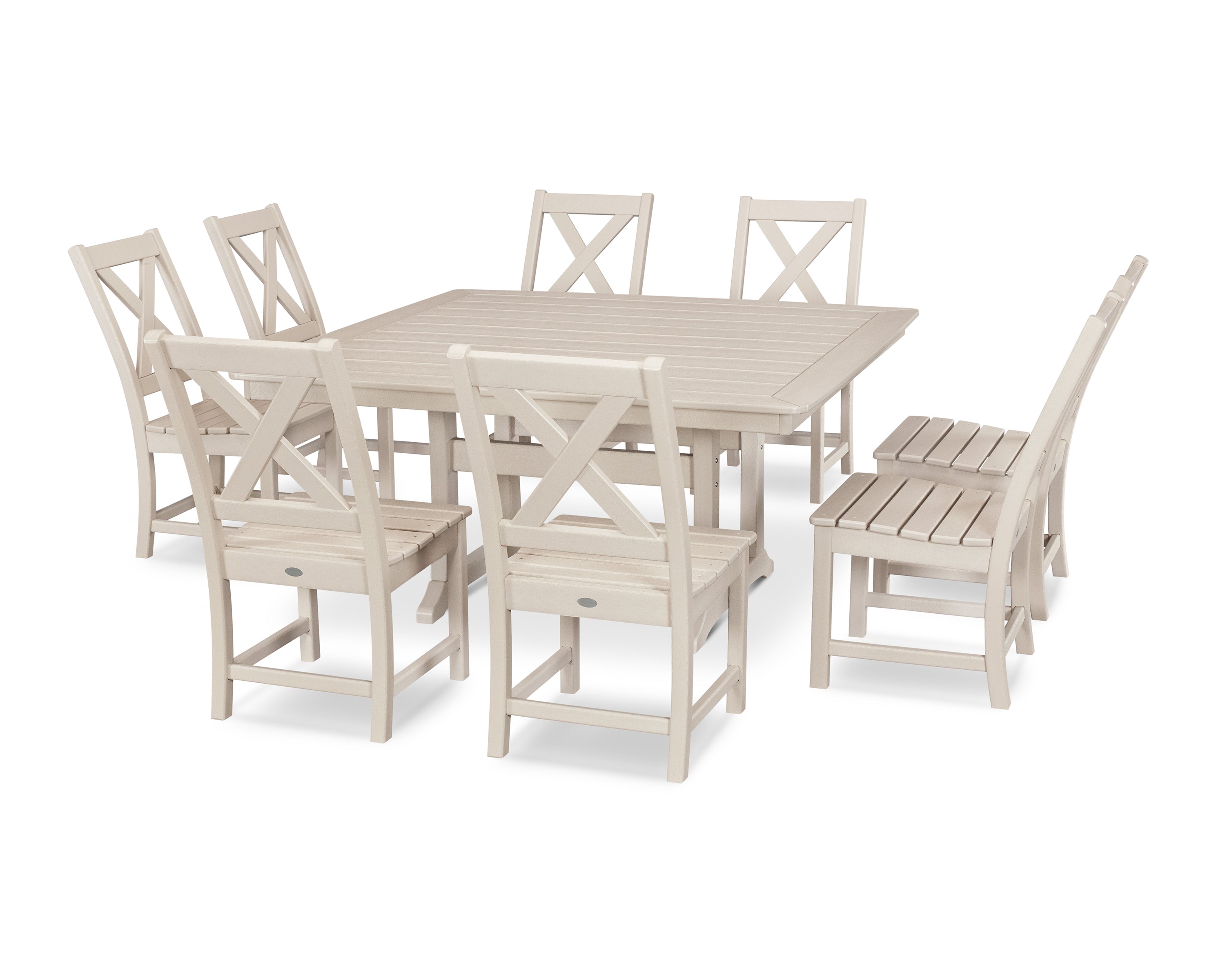 POLYWOOD Braxton 9-Piece Nautical Trestle Dining Set in Sand