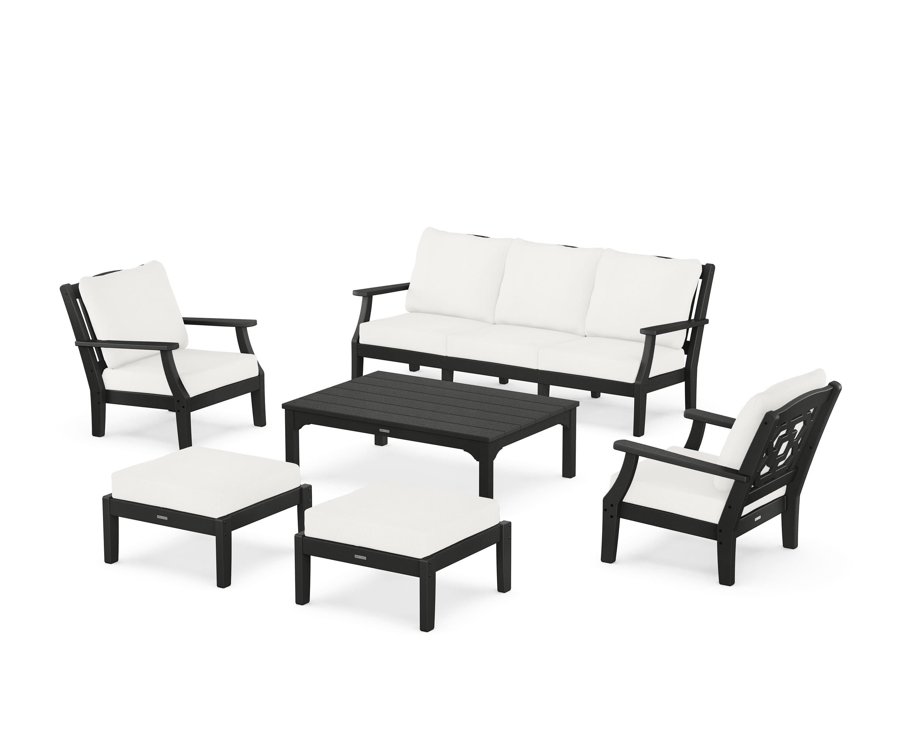 Martha Stewart by POLYWOOD Chinoiserie 6-Piece Lounge Sofa Set in Black / Natural Linen