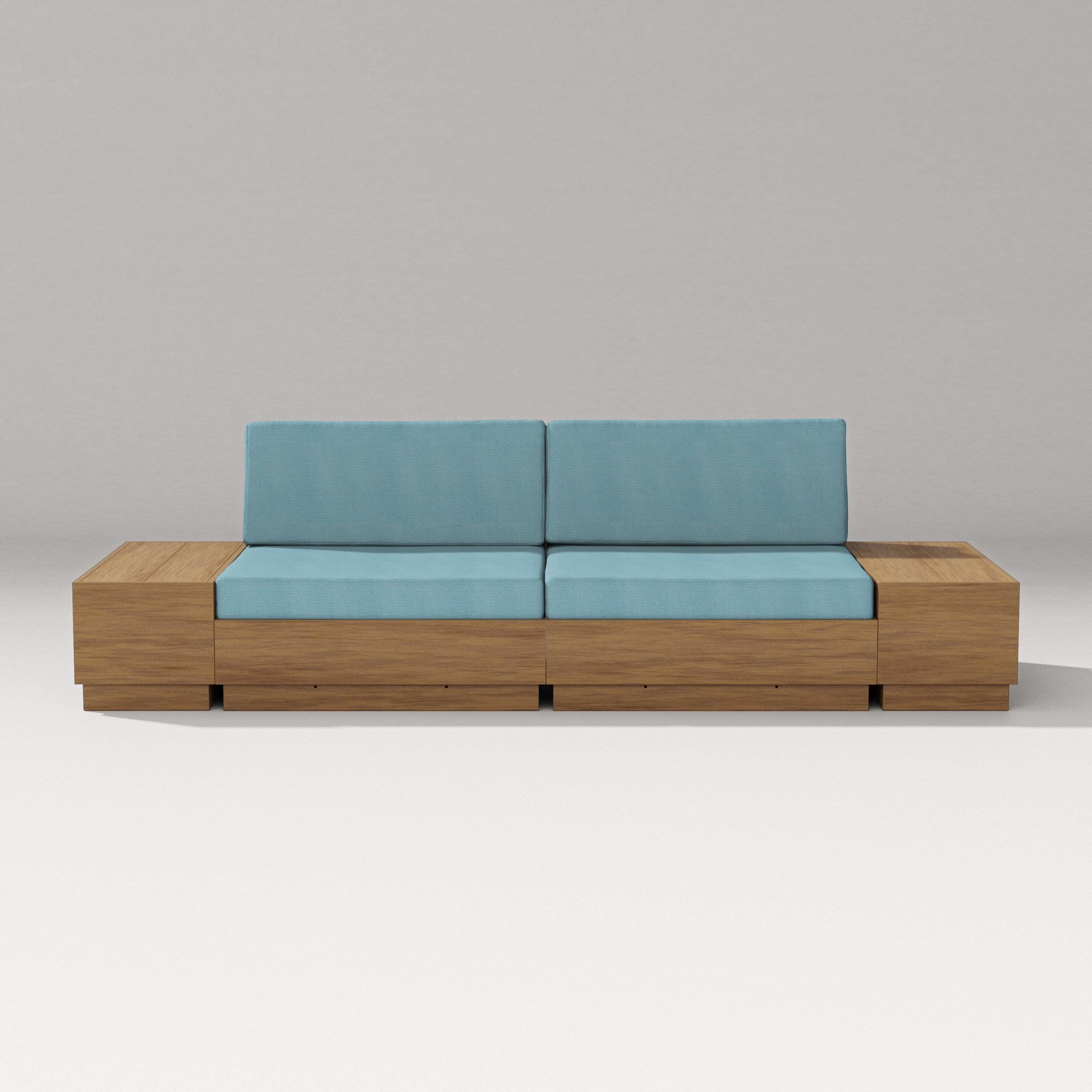 PW Designer Series Elevate 4-Piece Loveseat Sectional in Natural / Lattice Sky Blue
