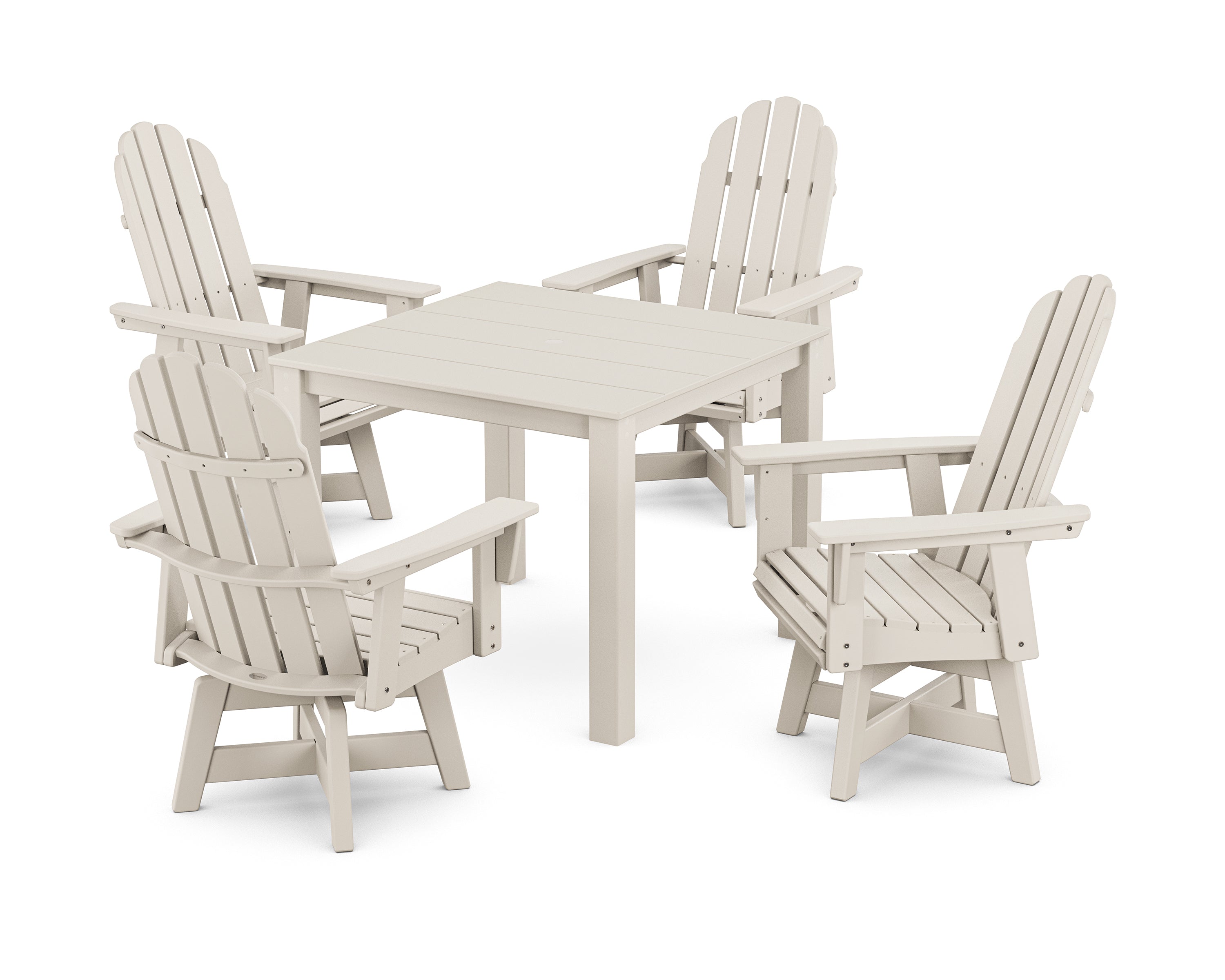 POLYWOOD Vineyard Curveback Adirondack 5-Piece Parsons Swivel Dining Set in Sand