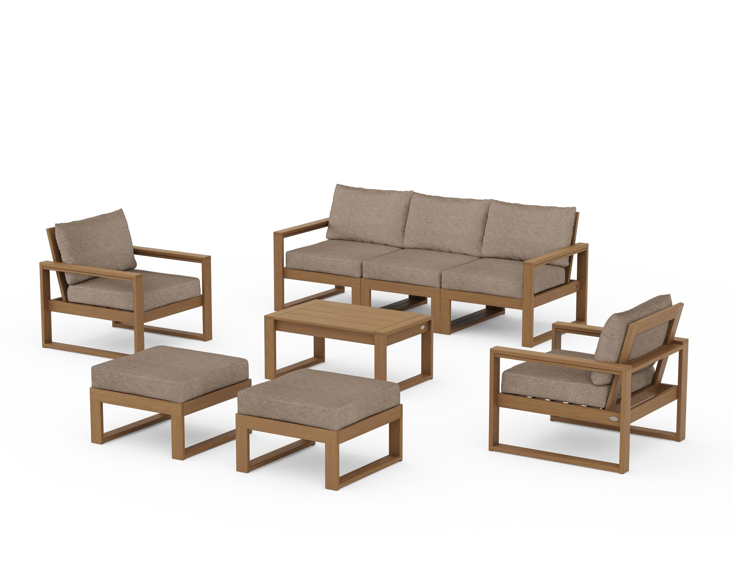 POLYWOOD EDGE Sectional 8-Piece Lounge Sofa Set in Natural / Spiced Burlap