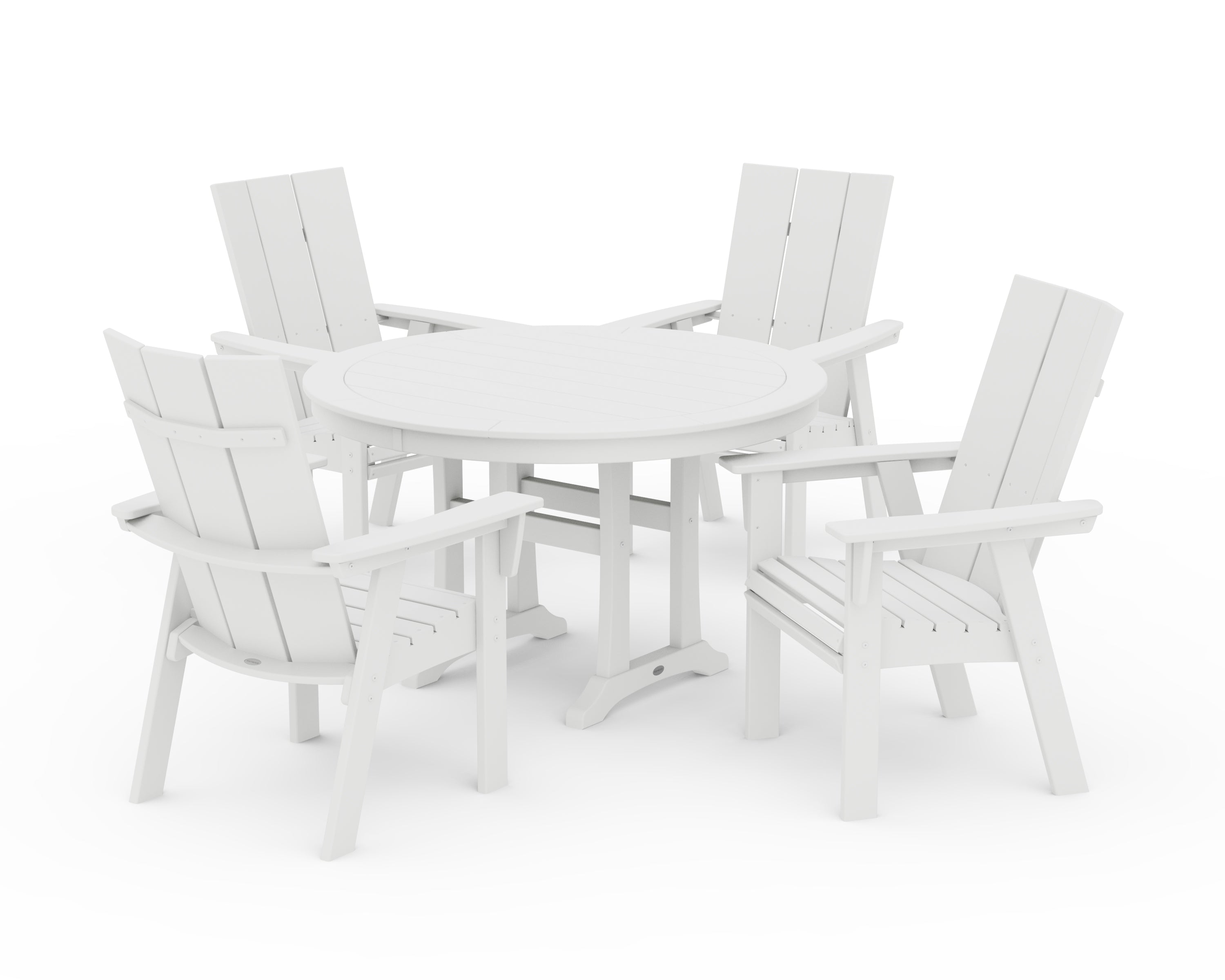 POLYWOOD Modern Curveback Adirondack 5-Piece Nautical Trestle Dining Set in White