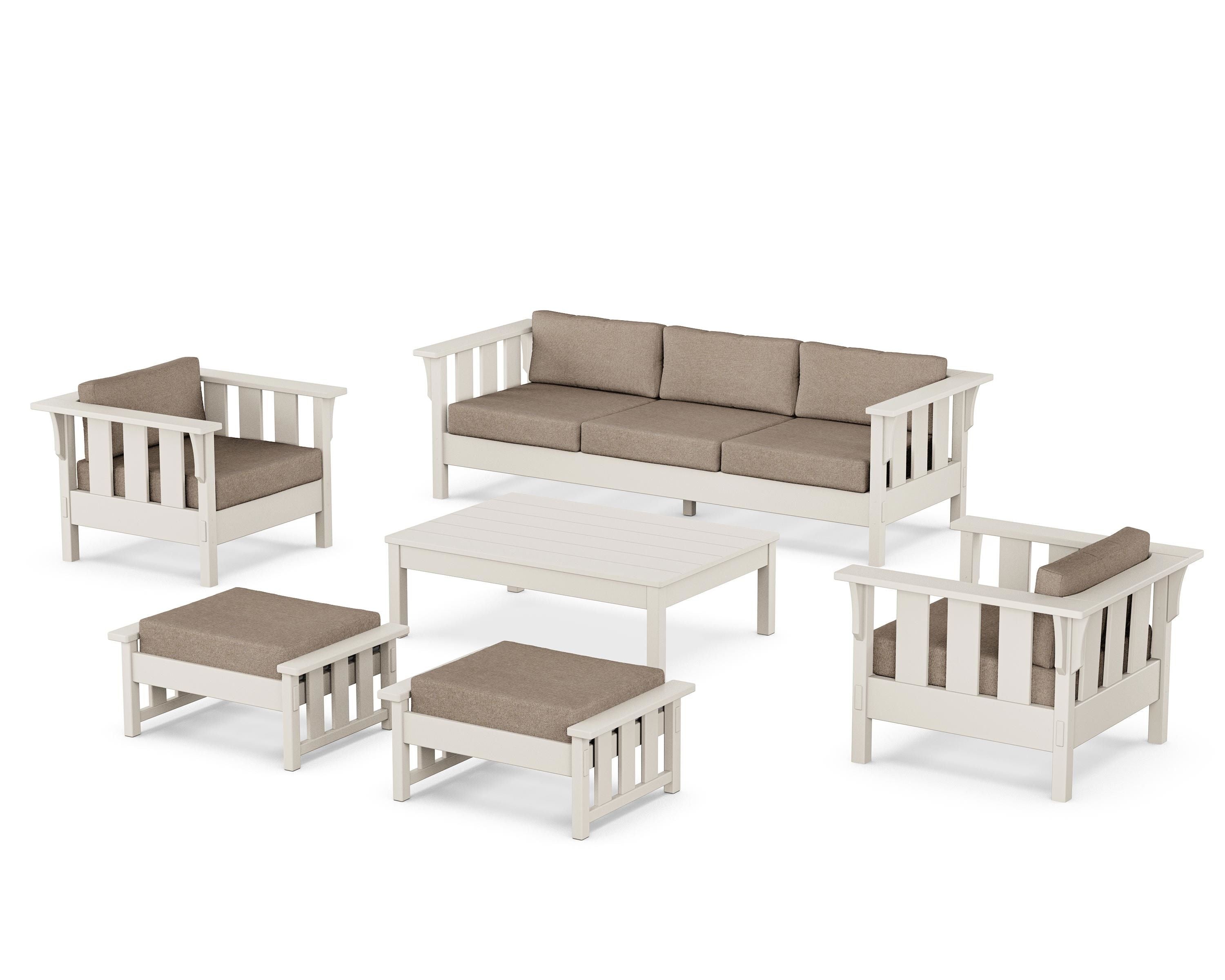 Martha Stewart by POLYWOOD Acadia 6-Piece Lounge Sofa Set in Sand / Spiced Burlap