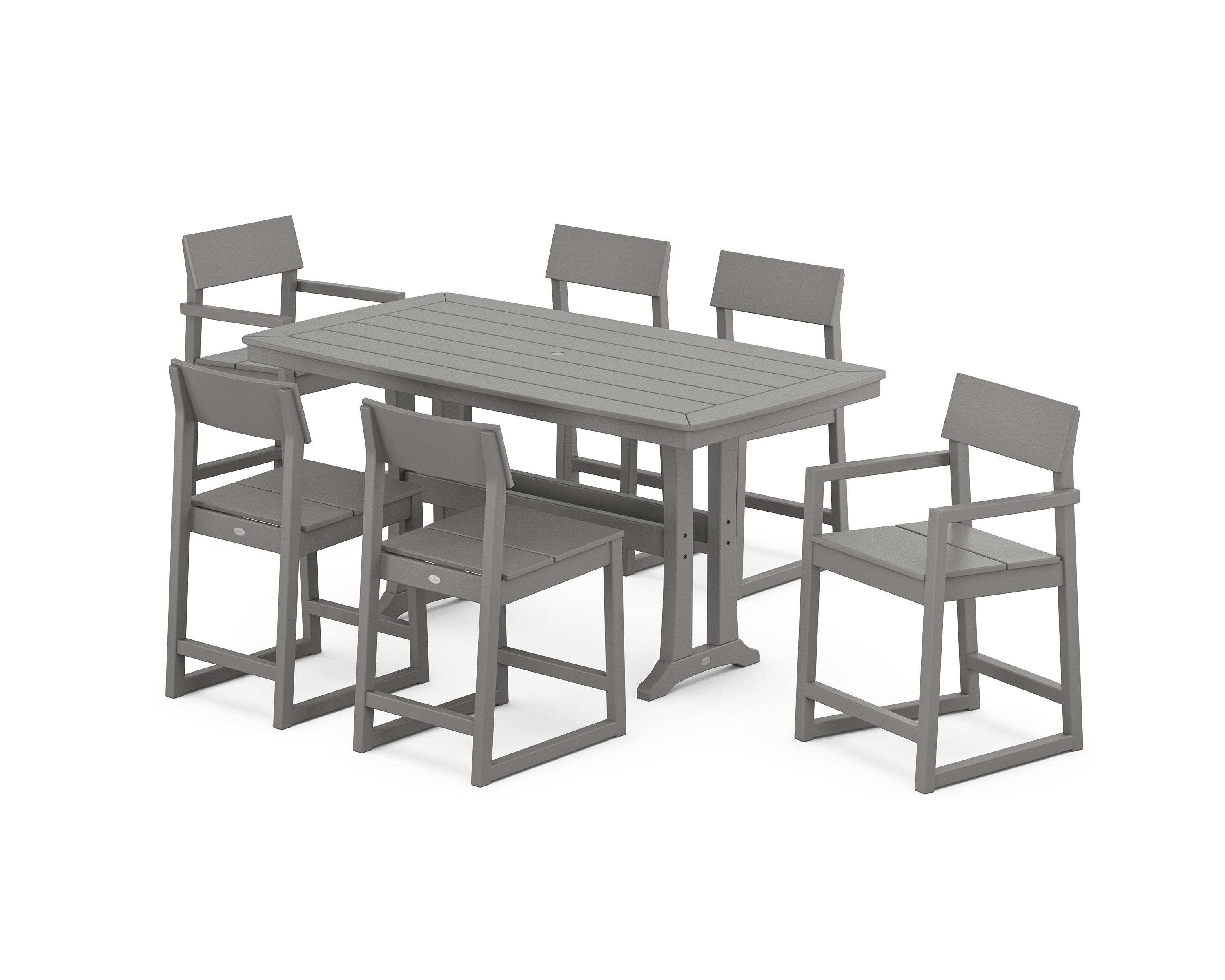 POLYWOOD EDGE 7-Piece Counter Set with Trestle Legs in Slate Grey