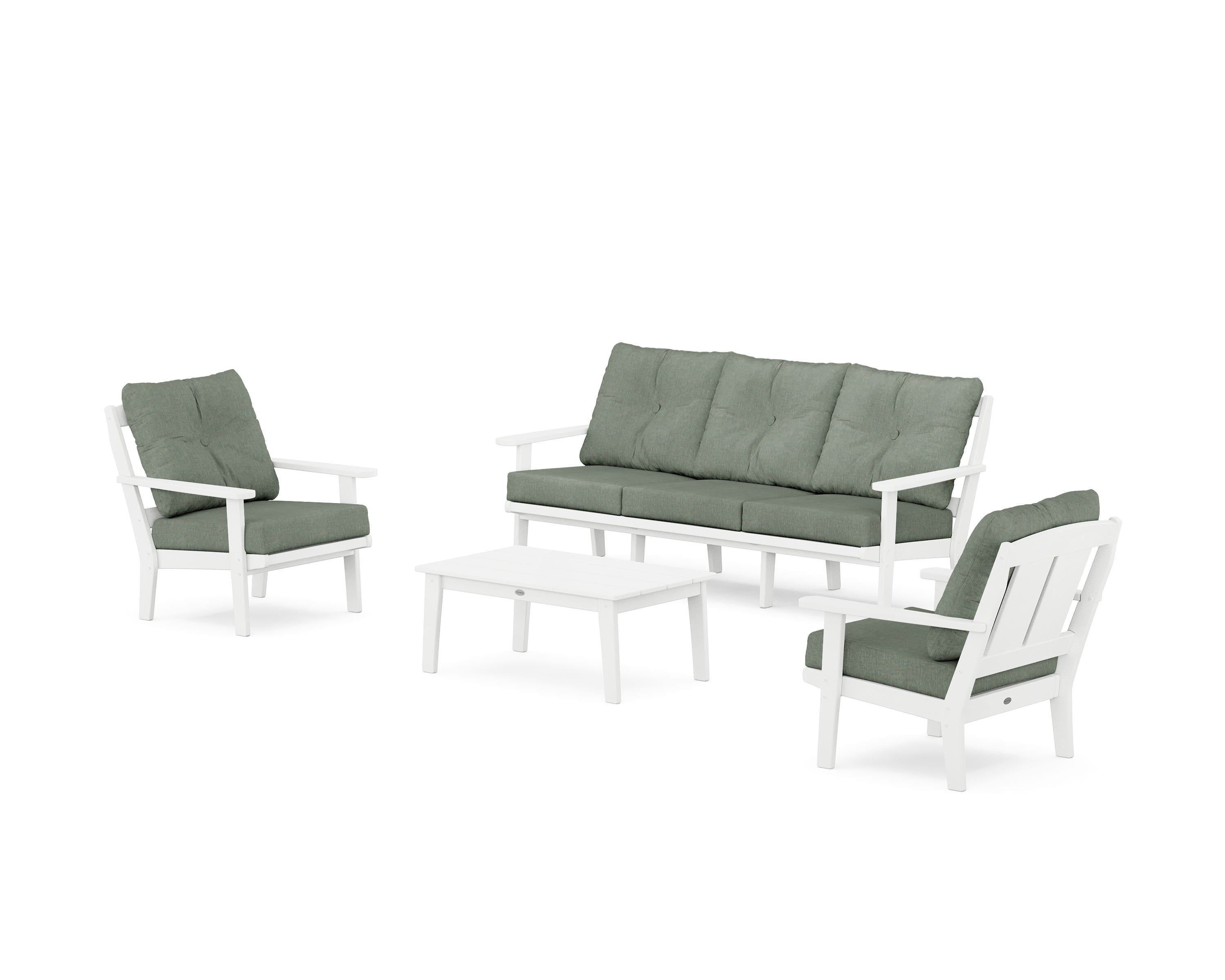 POLYWOOD Mission 4-Piece Deep Seating Set with Sofa in White / Cast Sage