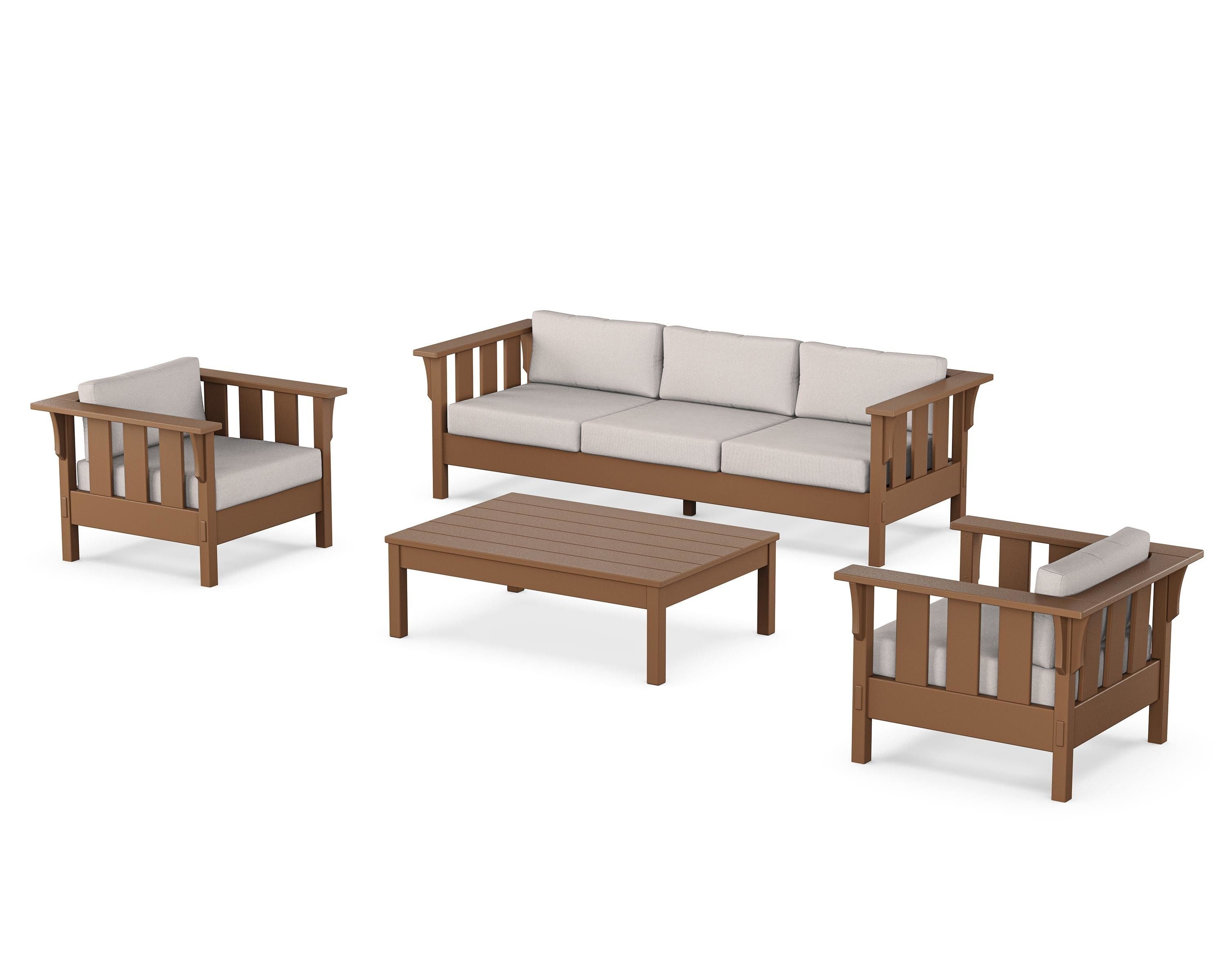 Martha Stewart by POLYWOOD Acadia 4-Piece Deep Seating Set with Sofa in Teak / Dune Burlap