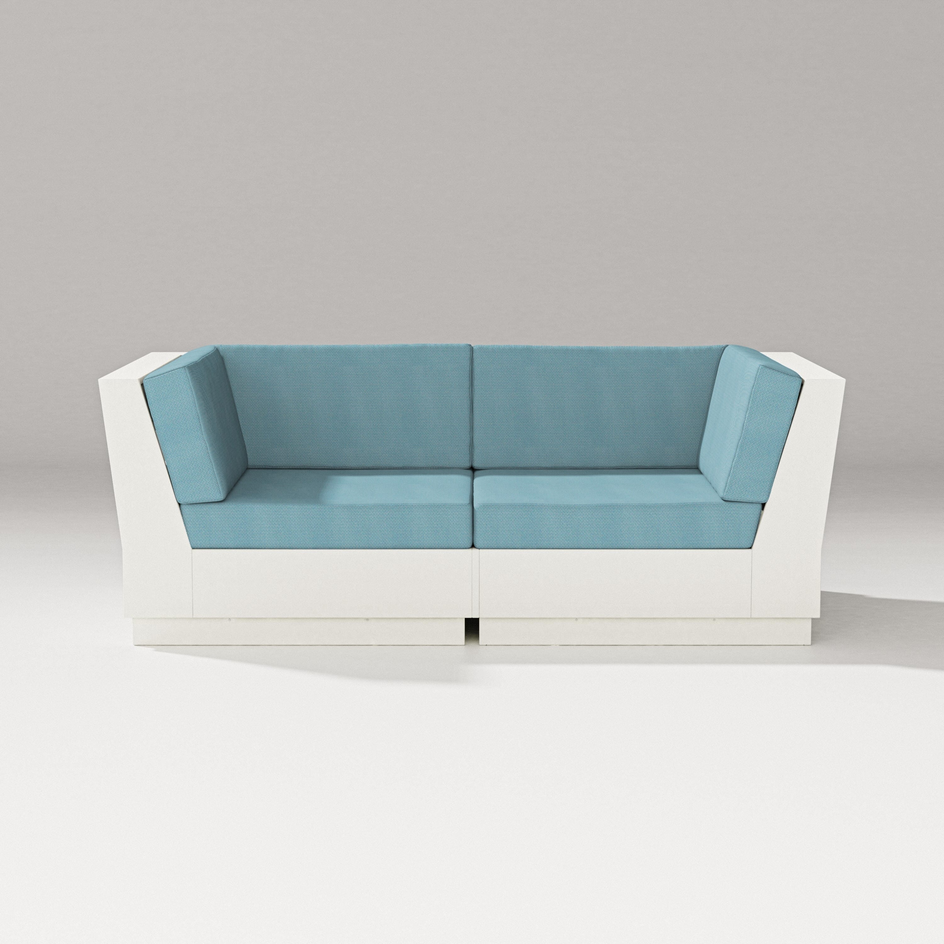 PW Designer Series Elevate Loveseat Sectional in Vintage White / Lattice Sky Blue