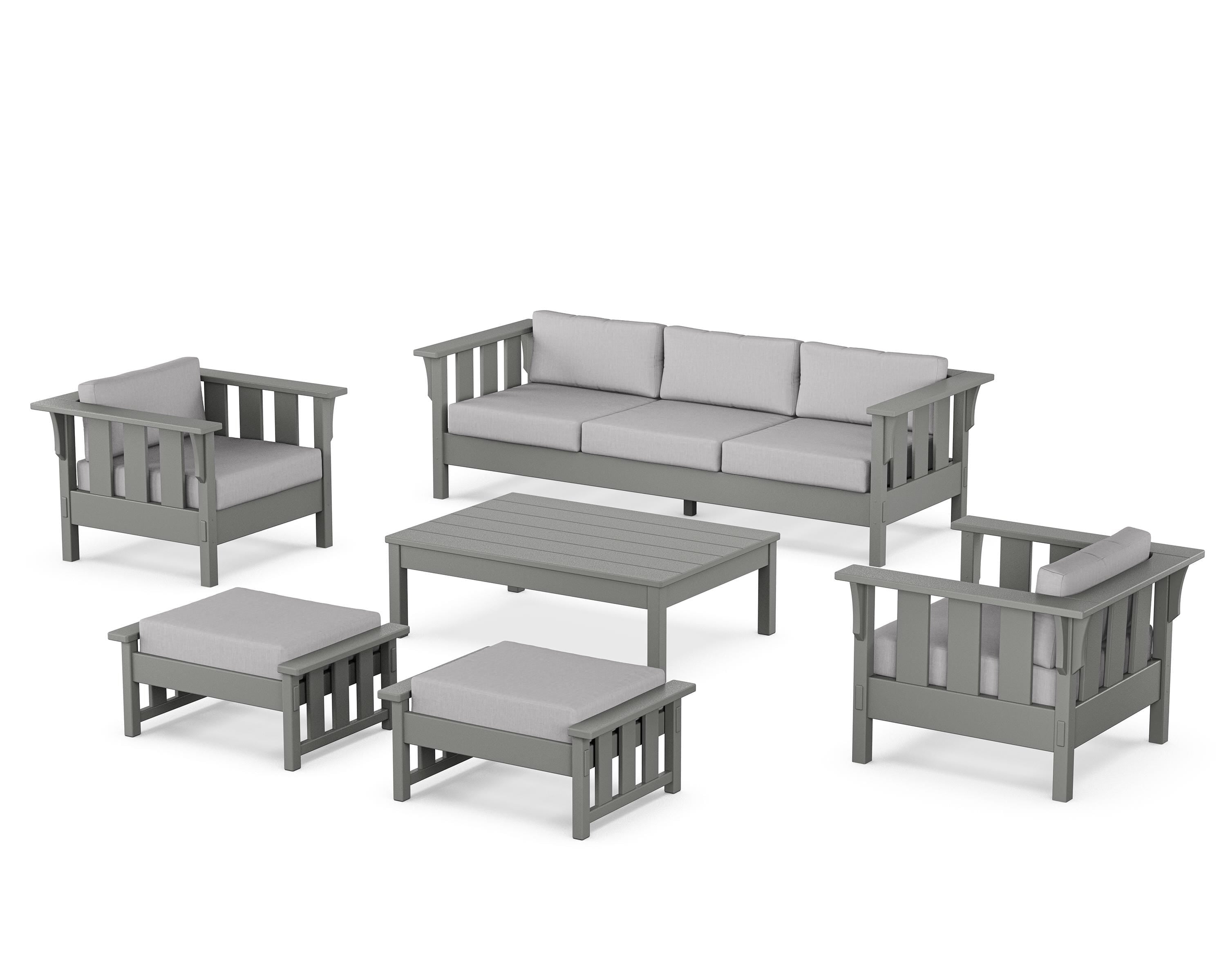 Martha Stewart by POLYWOOD Acadia 6-Piece Lounge Sofa Set in Slate Grey / Granite