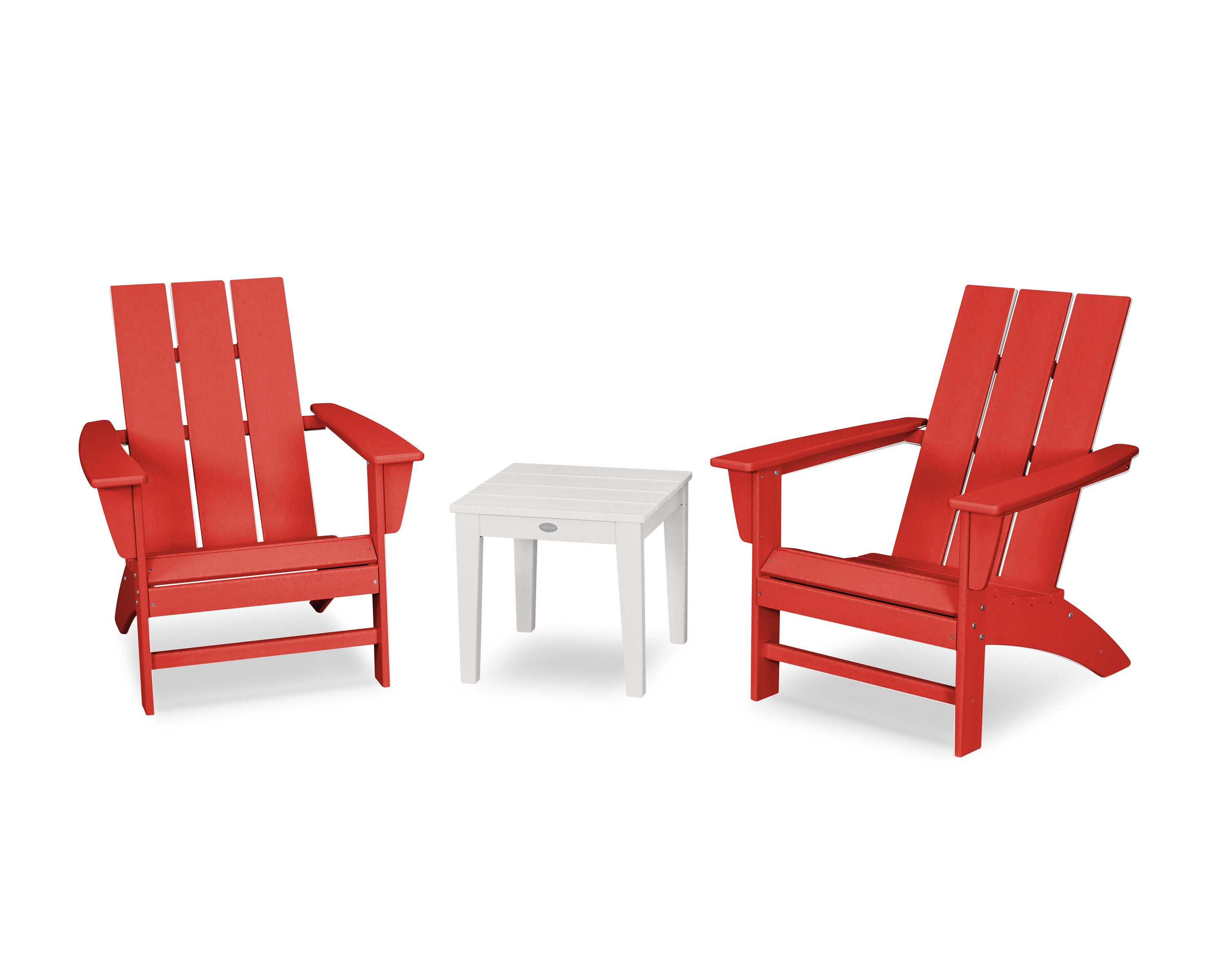 POLYWOOD Modern Adirondack 3-Piece Set in Sunset Red / White