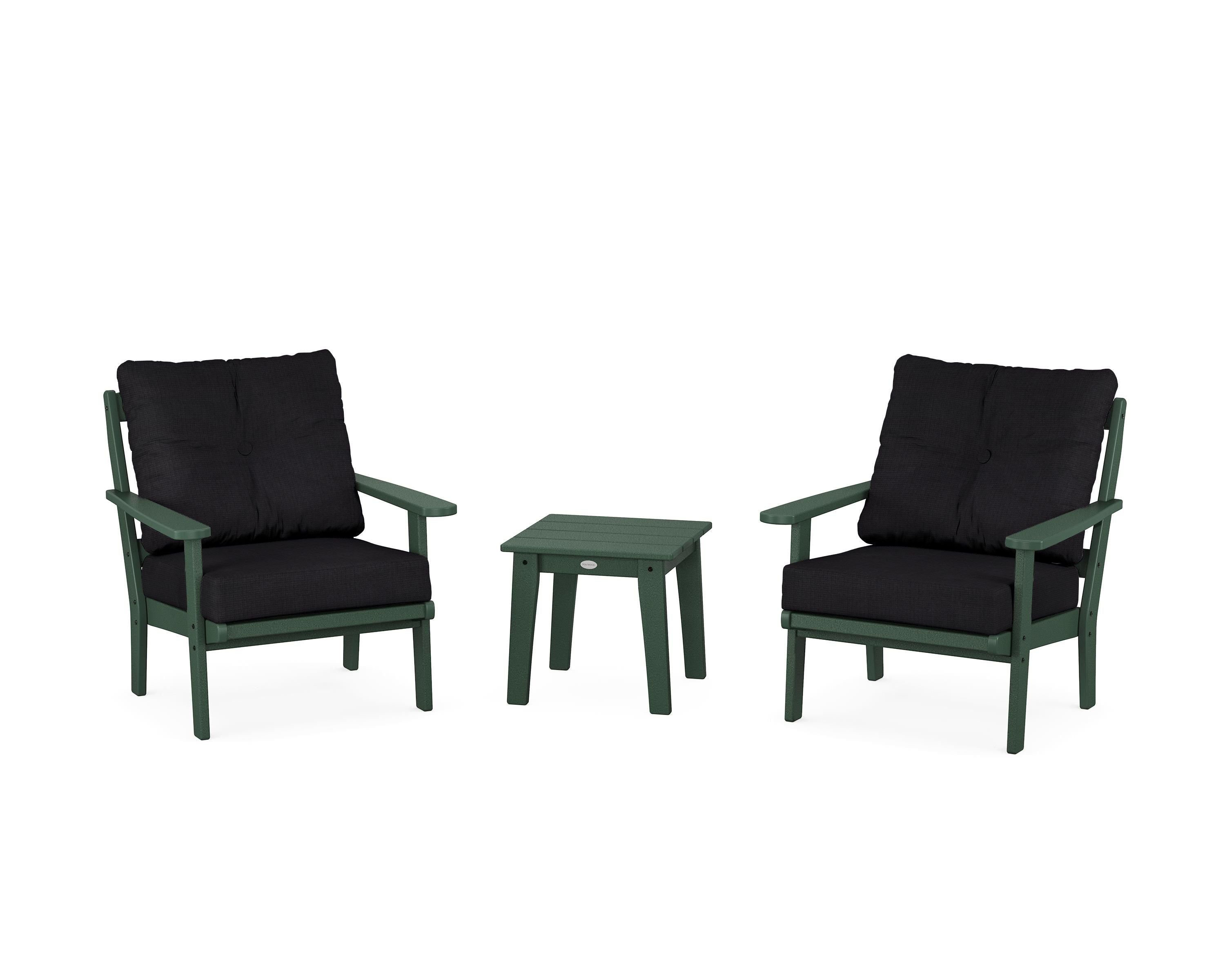 POLYWOOD Mission 3-Piece Deep Seating Set in Green / Midnight Linen