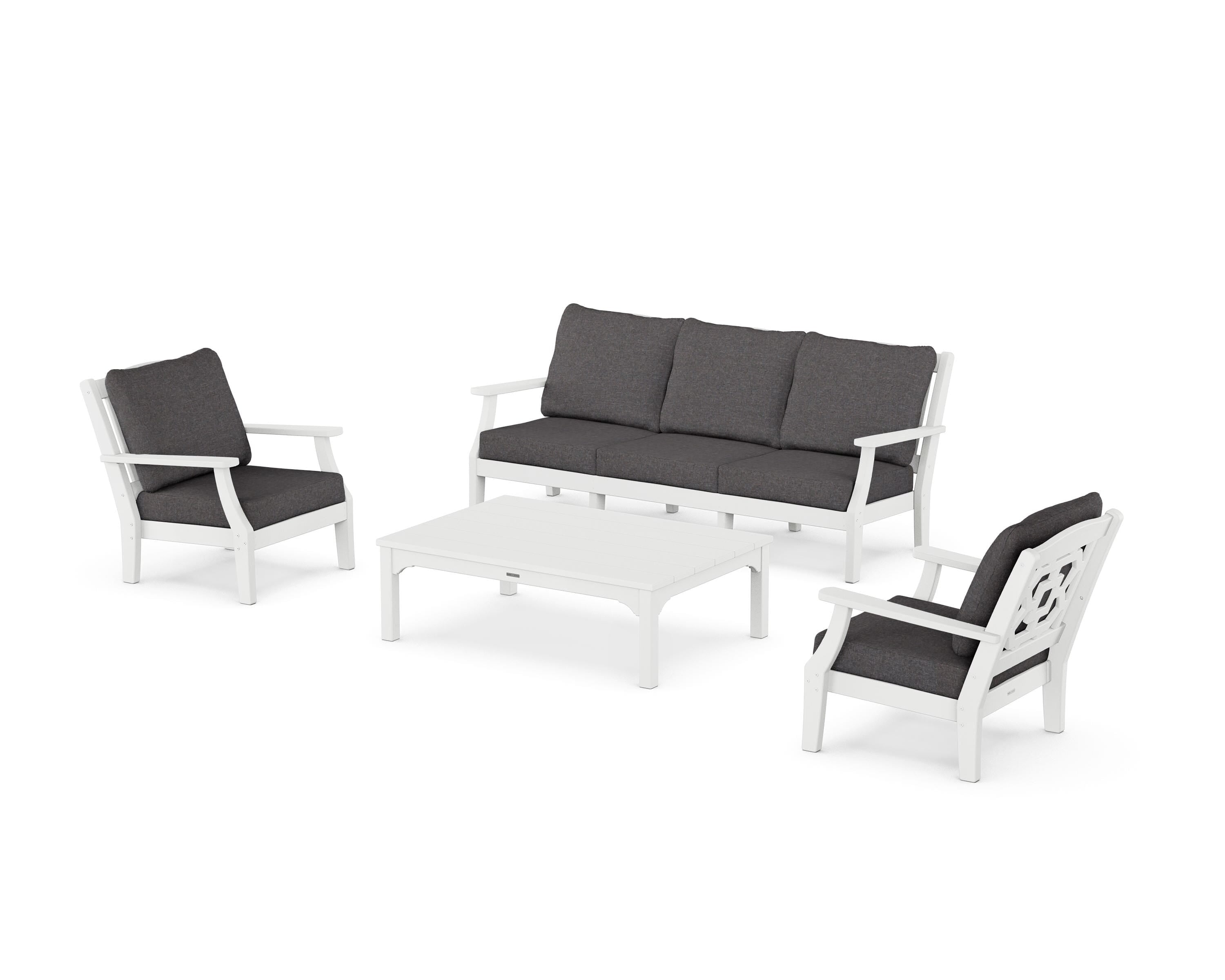 Martha Stewart by POLYWOOD Chinoiserie 4-Piece Deep Seating Set with Sofa in White / Ash Charcoal