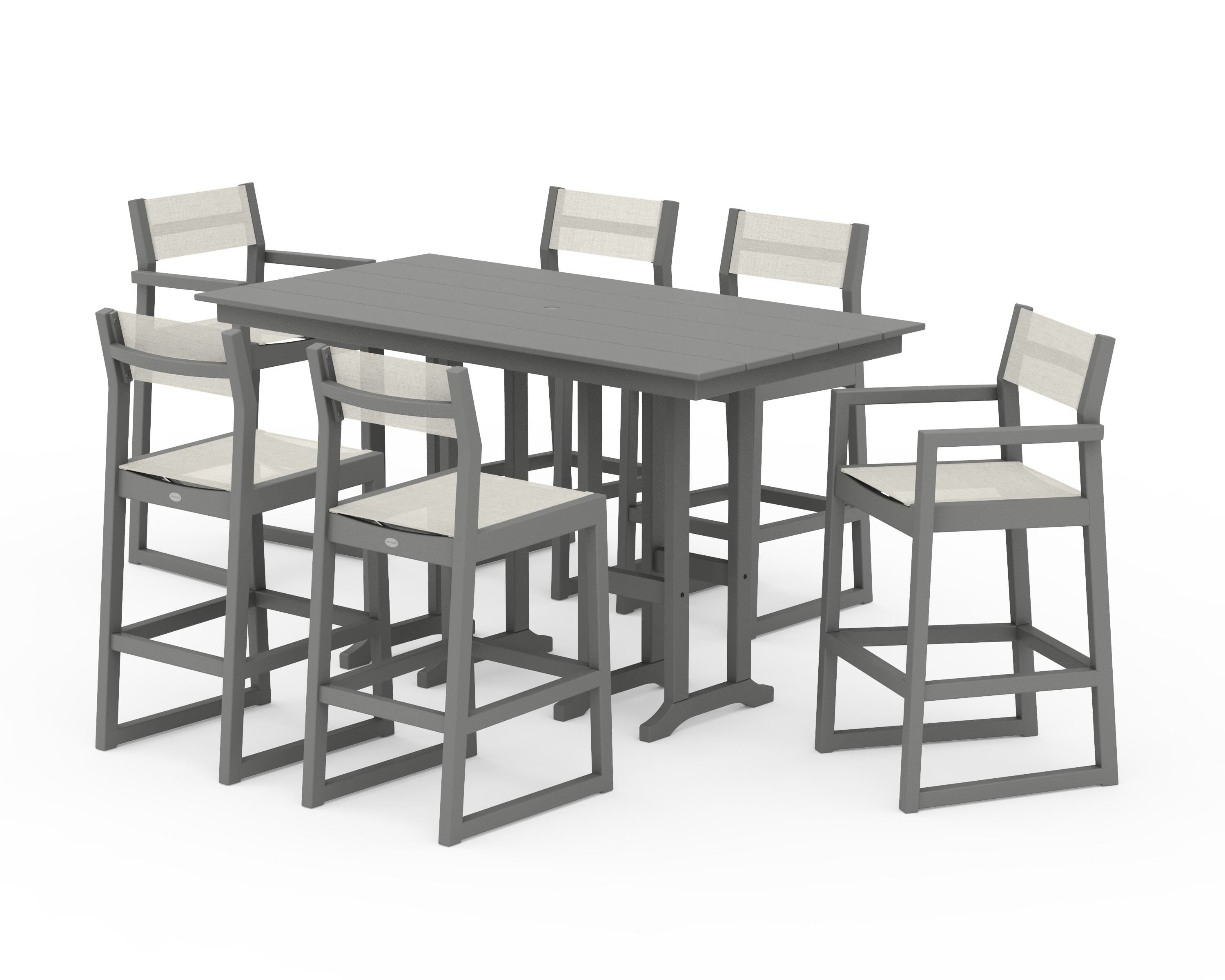 POLYWOOD EDGE Sling 7-Piece Farmhouse Bar Set in Slate Grey / Parchment Sling