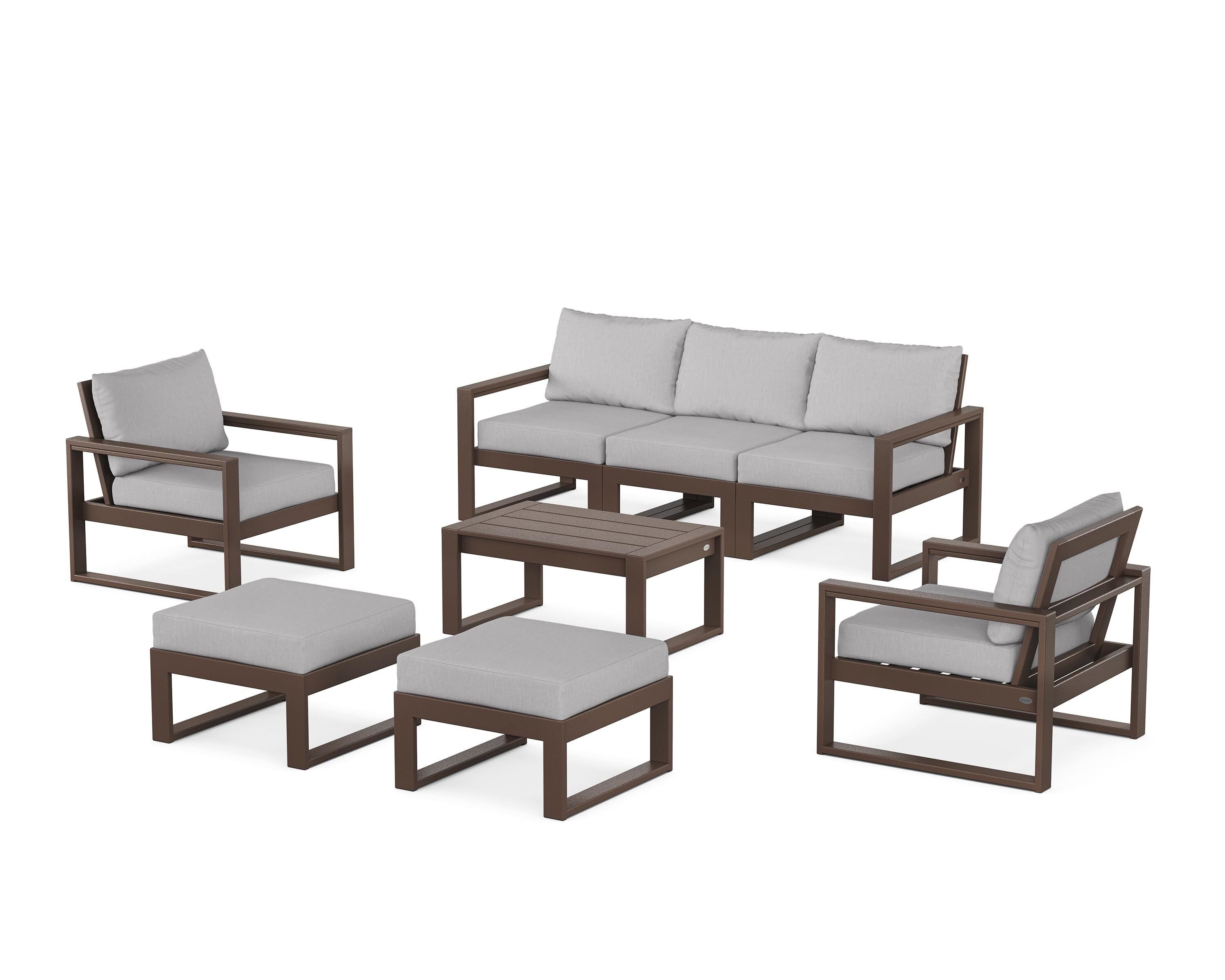 POLYWOOD EDGE Sectional 8-Piece Lounge Sofa Set in Mahogany / Granite