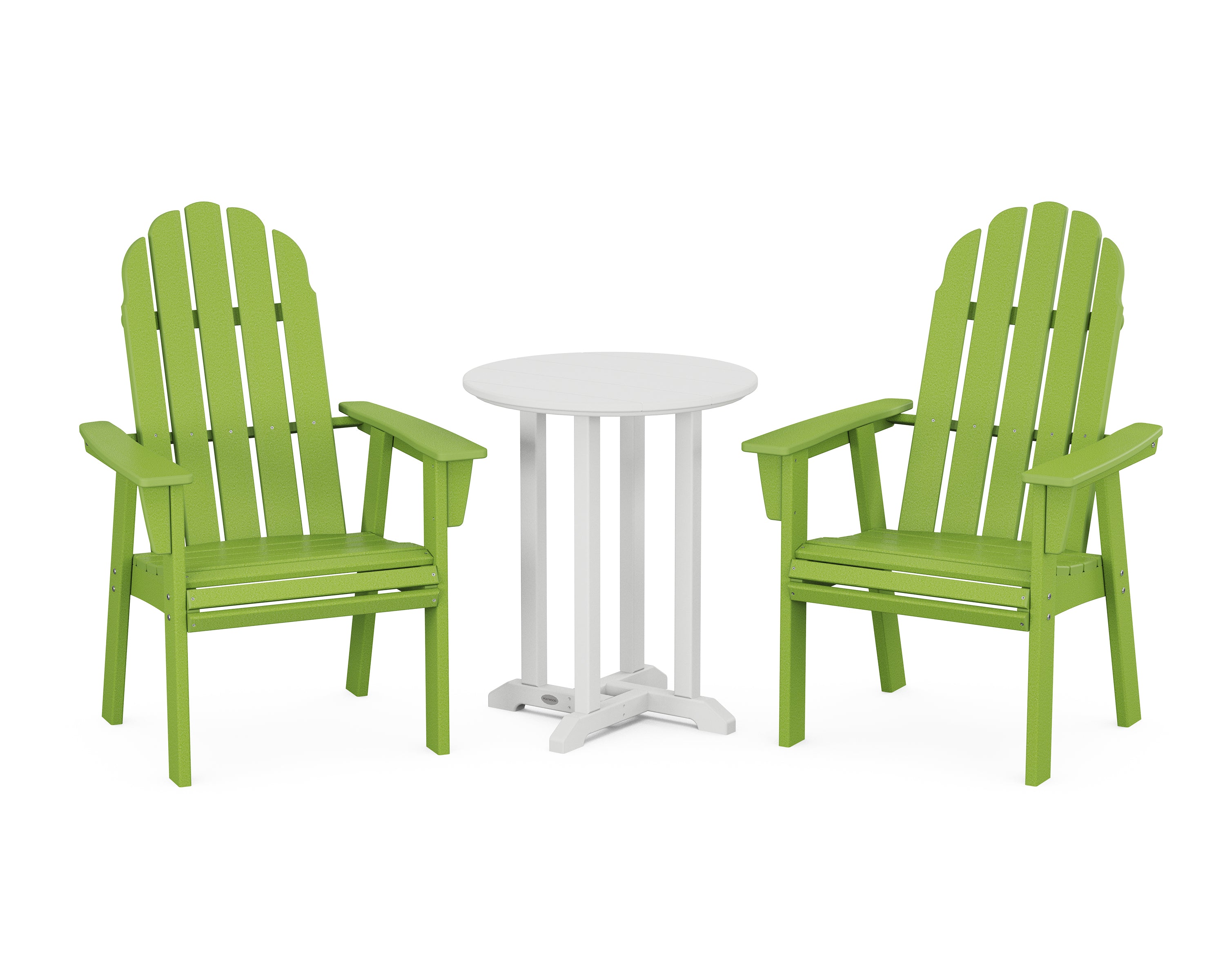 POLYWOOD Vineyard Adirondack 3-Piece Round Bistro Dining Set in Lime / White