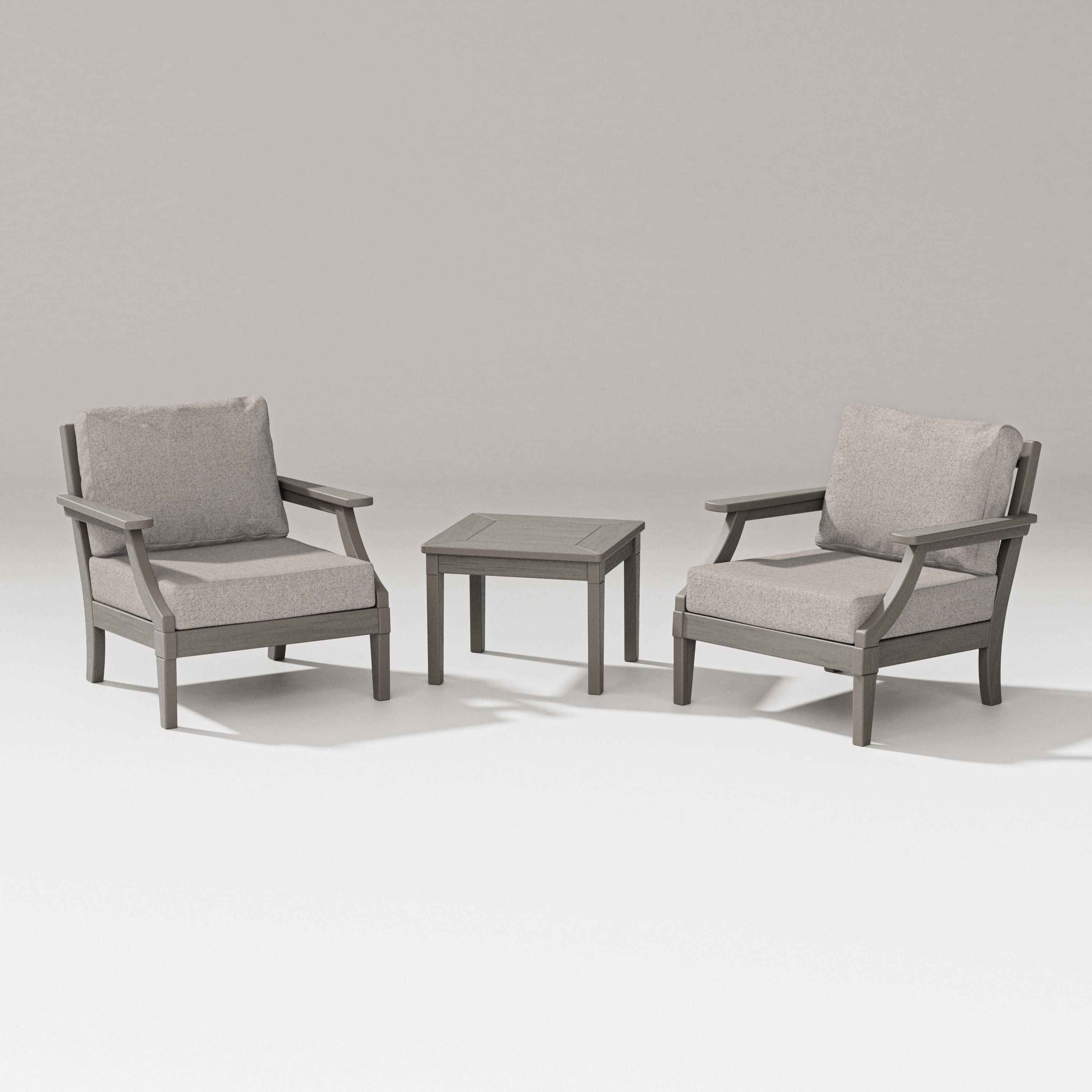 PW Designer Series Estate 3-Piece Lounge Chair Set in Driftwood / Weathered Tweed