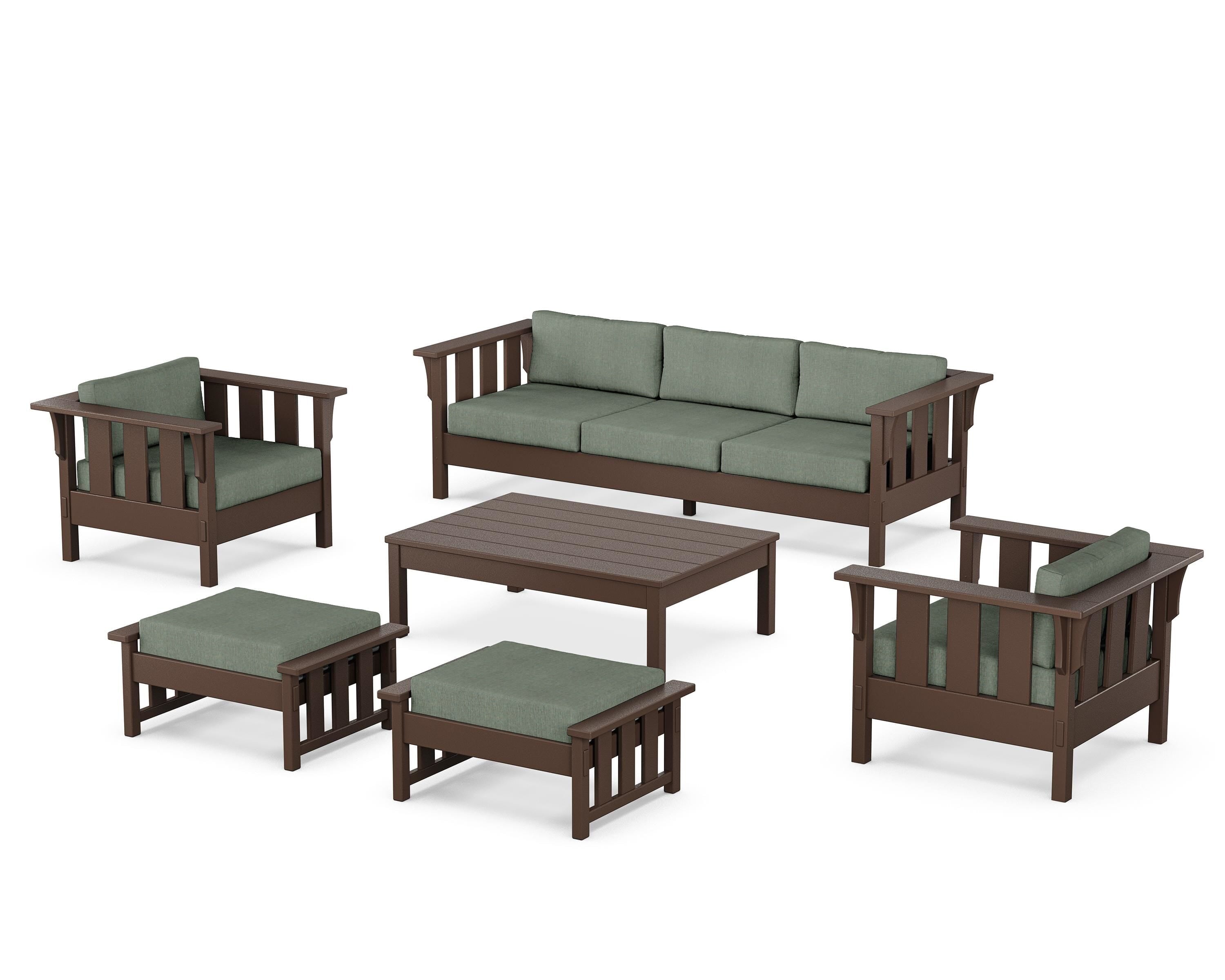 Martha Stewart by POLYWOOD Acadia 6-Piece Lounge Sofa Set in Mahogany / Cast Sage