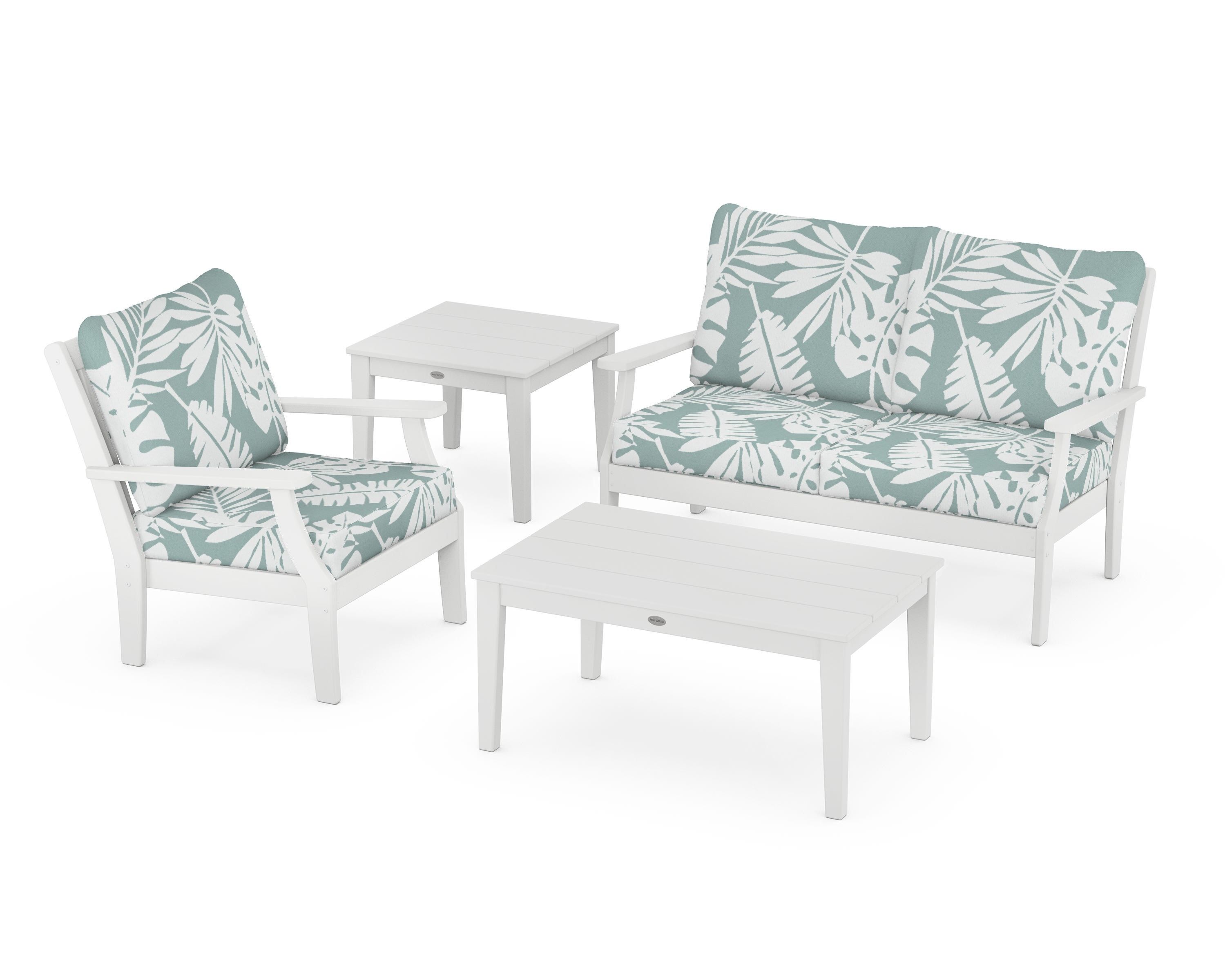 POLYWOOD Braxton 4-Piece Deep Seating Set in White / Leaf Glacier Spa