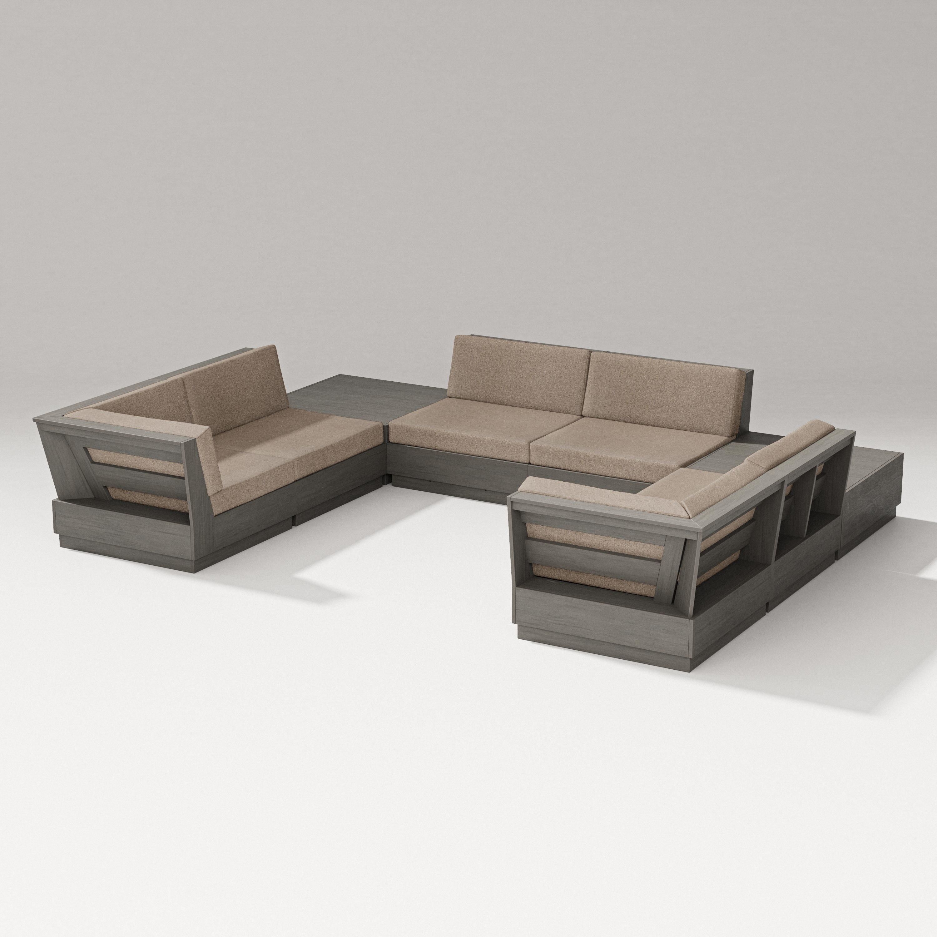 PW Designer Series Elevate 8-Piece U-Shaped Sectional in Driftwood / Spiced Burlap