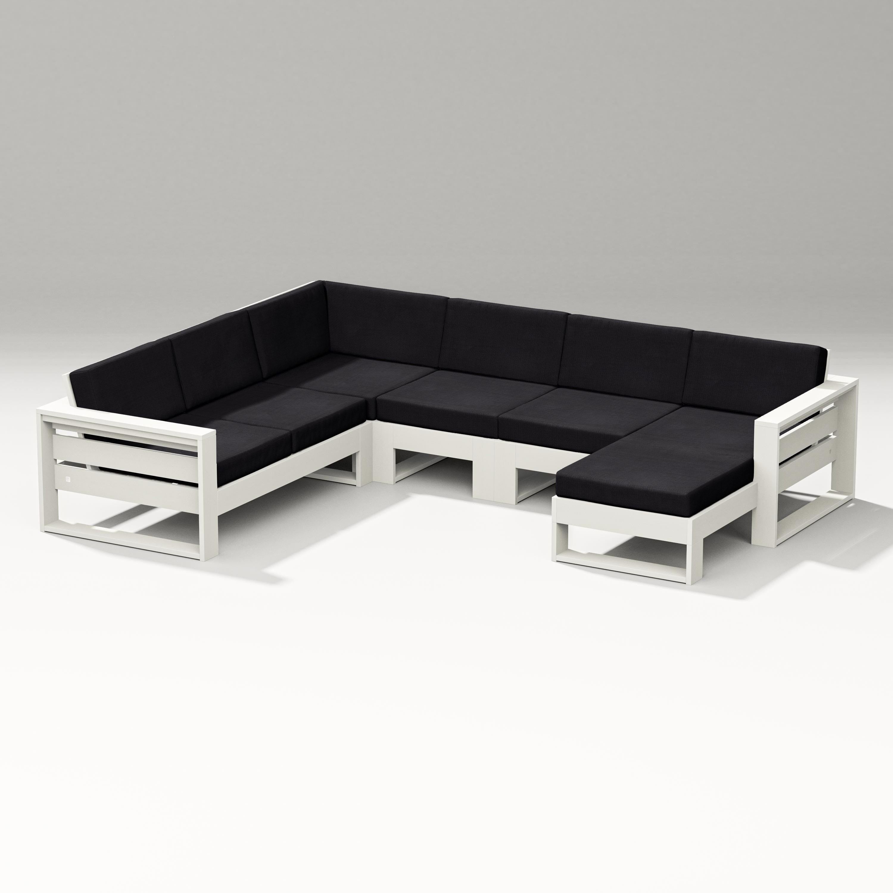 PW Designer Series Latitude Corner Sectional with Right Chaise in Vintage White / Midnight Linen