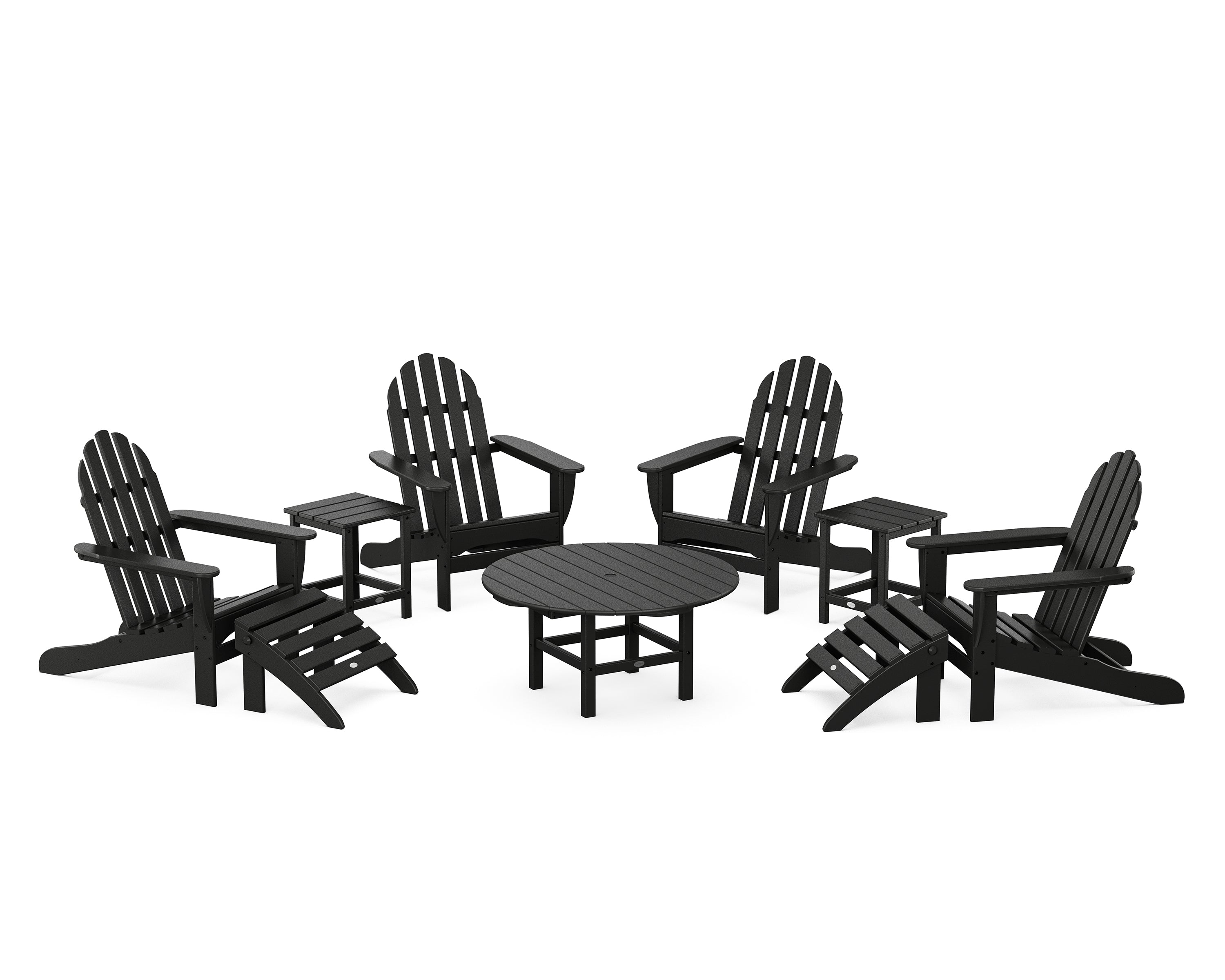 POLYWOOD Classic Adirondack Chair 9-Piece Conversation Set in Black