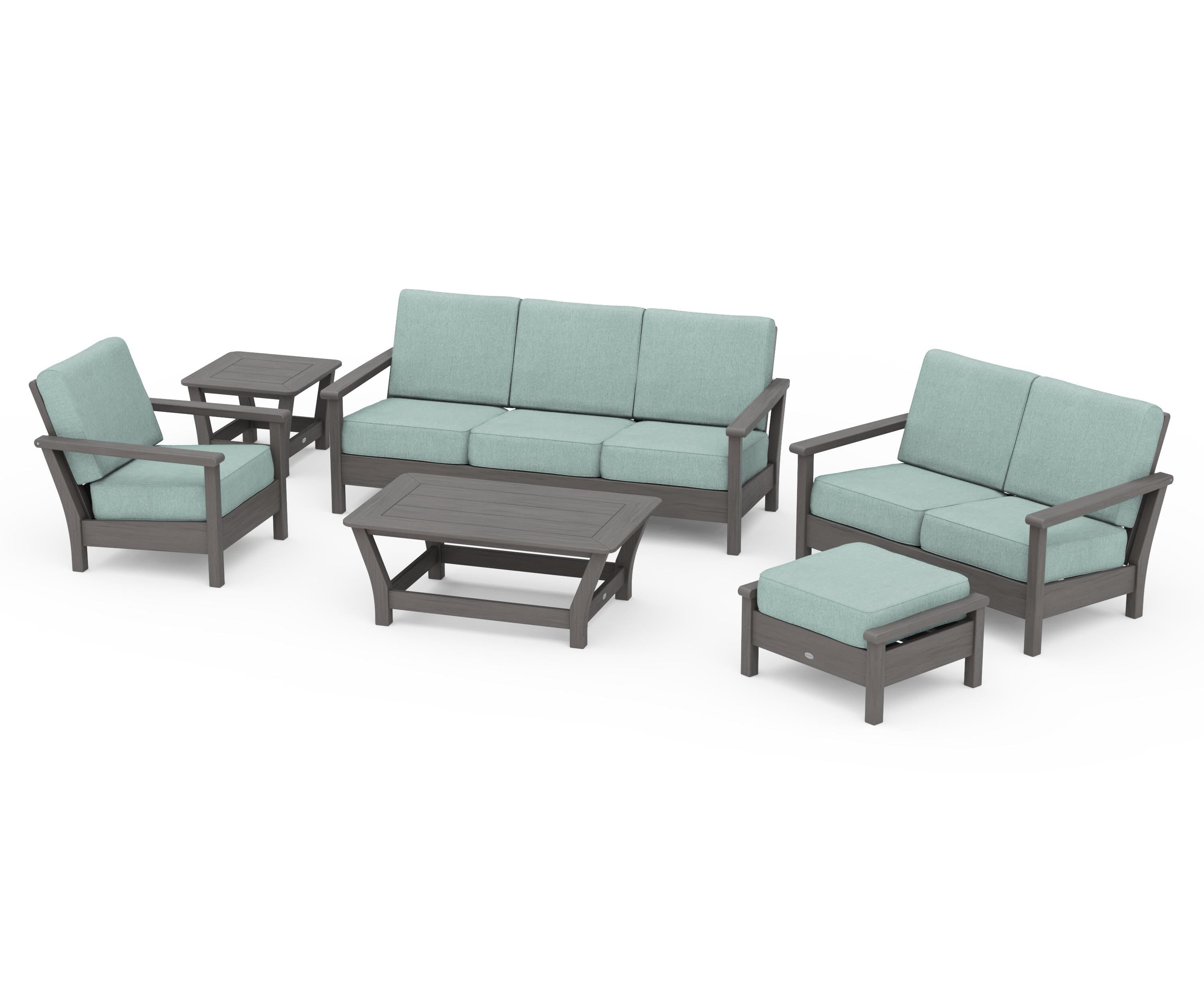 POLYWOOD Harbour 6-Piece Outdoor Living Set in Driftwood / Glacier Spa