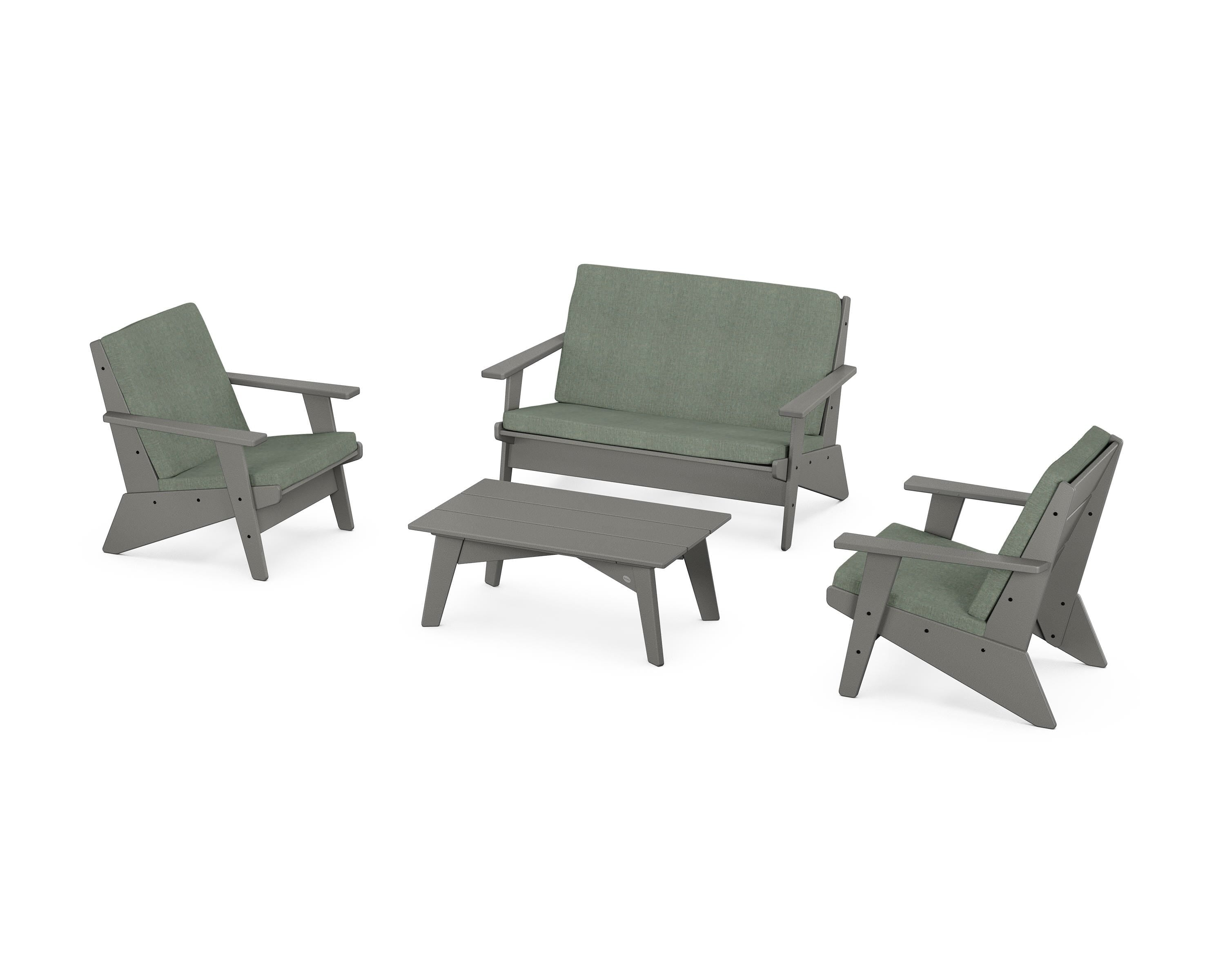 POLYWOOD Riviera Modern Lounge 4-Piece Set in Slate Grey / Cast Sage