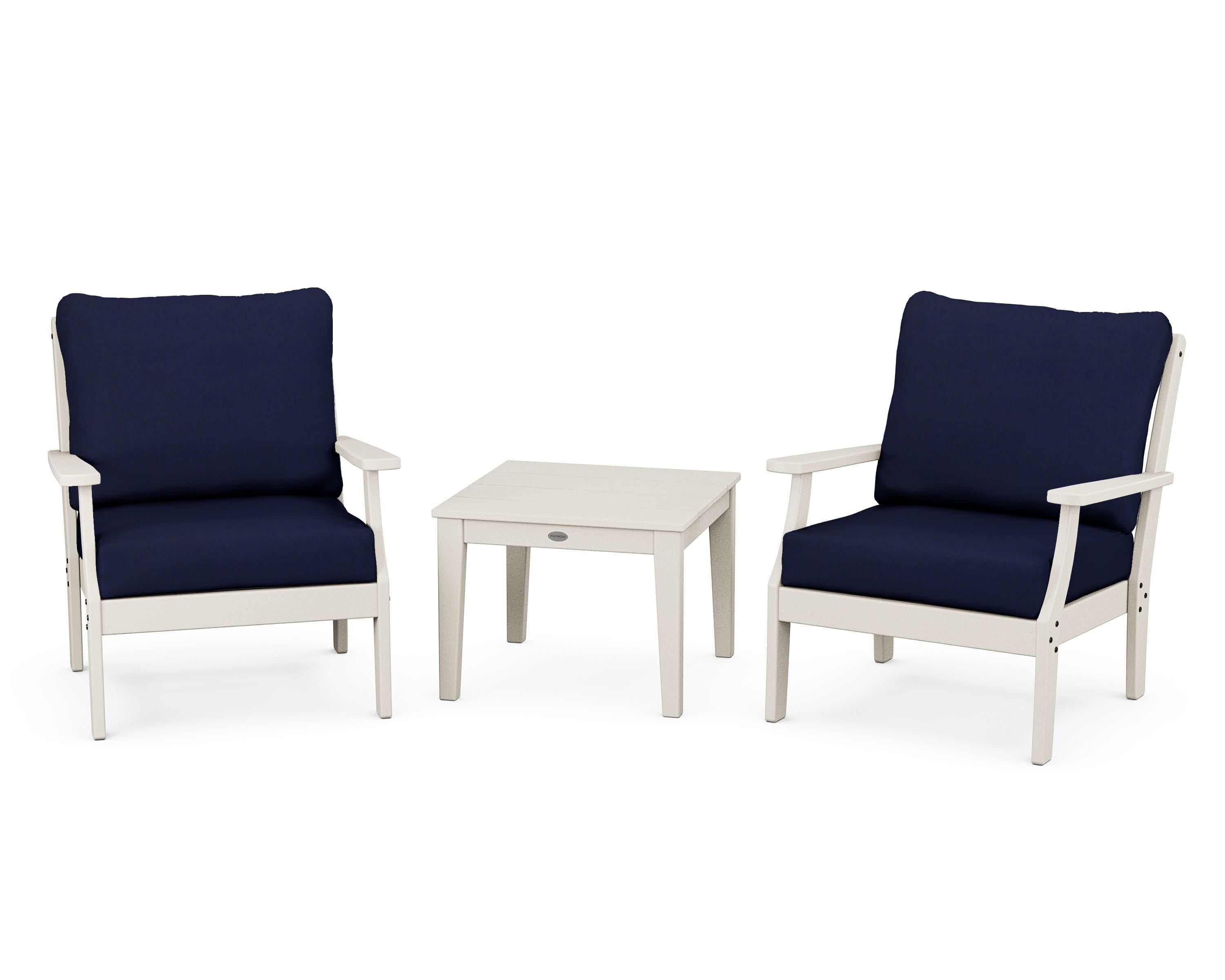POLYWOOD Braxton 3-Piece Deep Seating Set in Sand / Navy