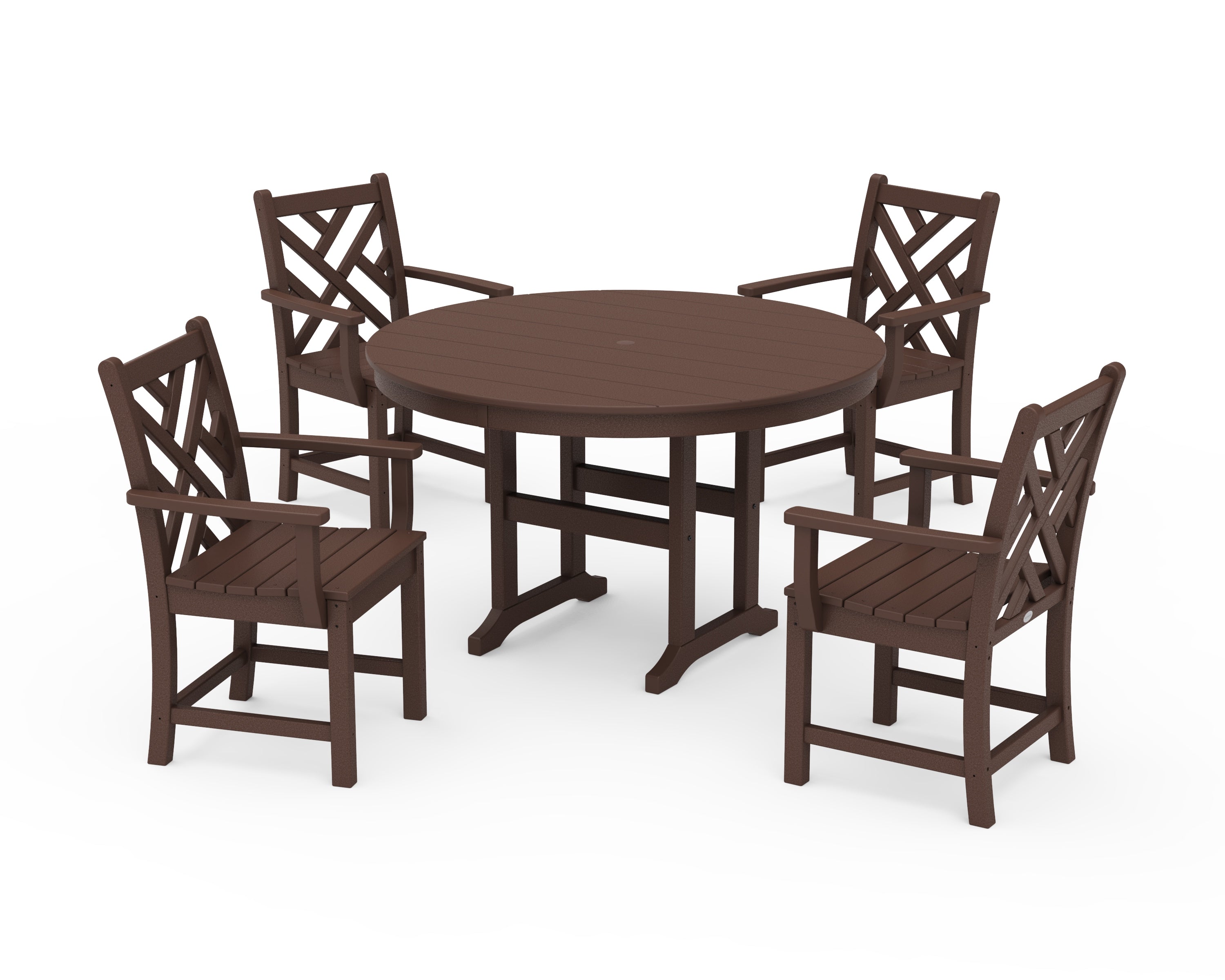 POLYWOOD Chippendale 5-Piece Round Farmhouse Dining Set in Mahogany