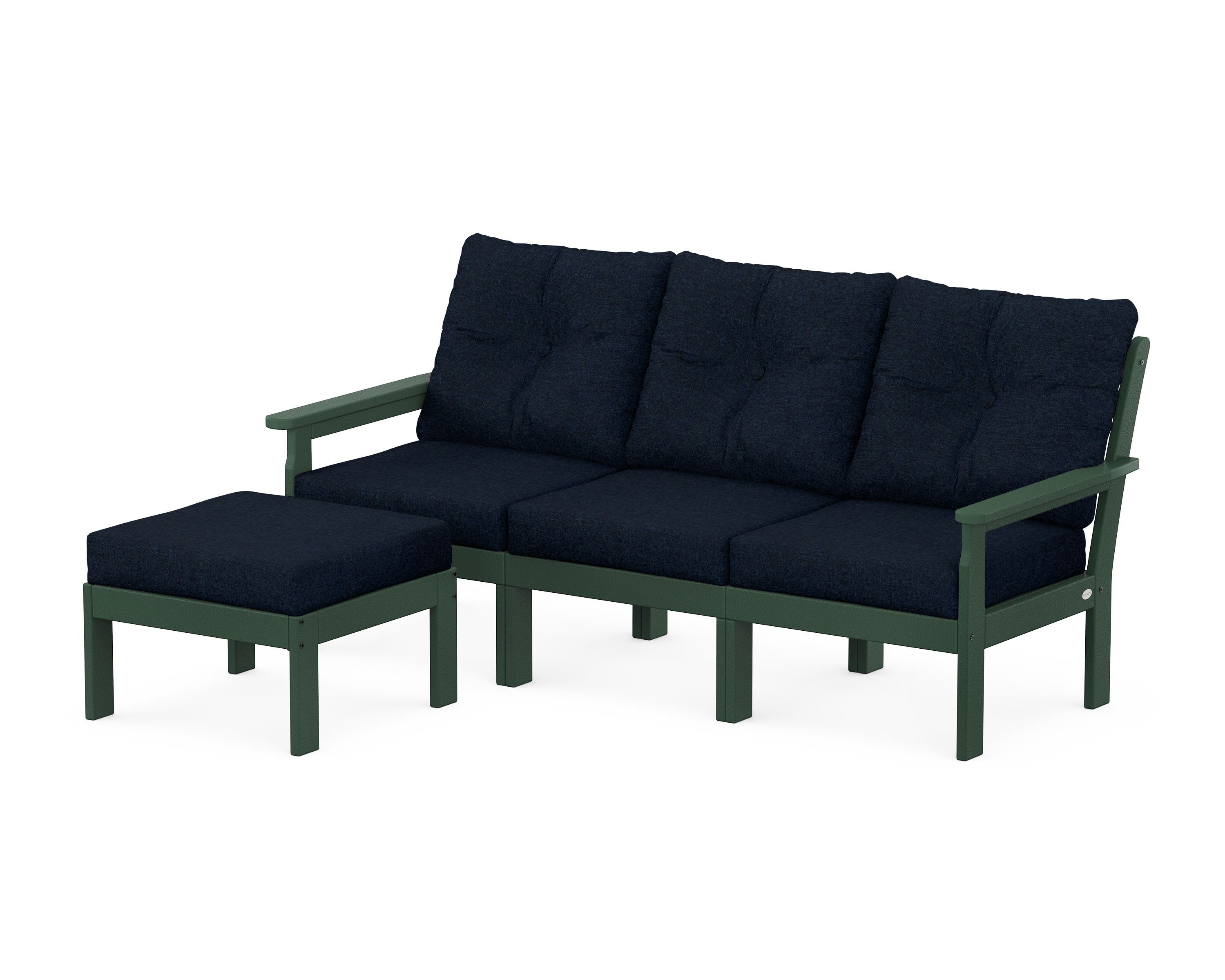 POLYWOOD Vineyard 4-Piece Sectional with Ottoman in Green / Marine Indigo