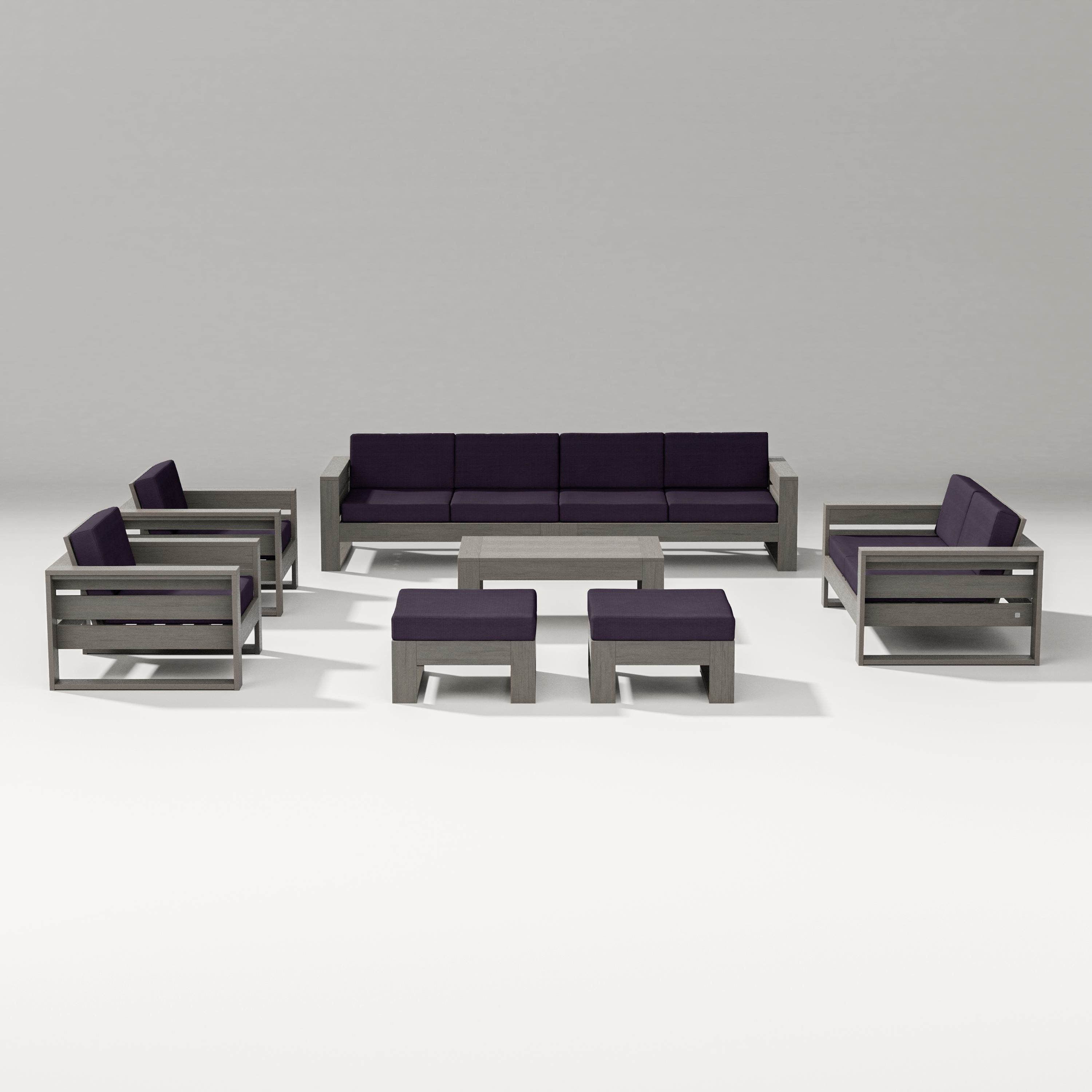 PW Designer Series Latitude 8-Piece Lounge Sofa Set in Driftwood / Navy Linen