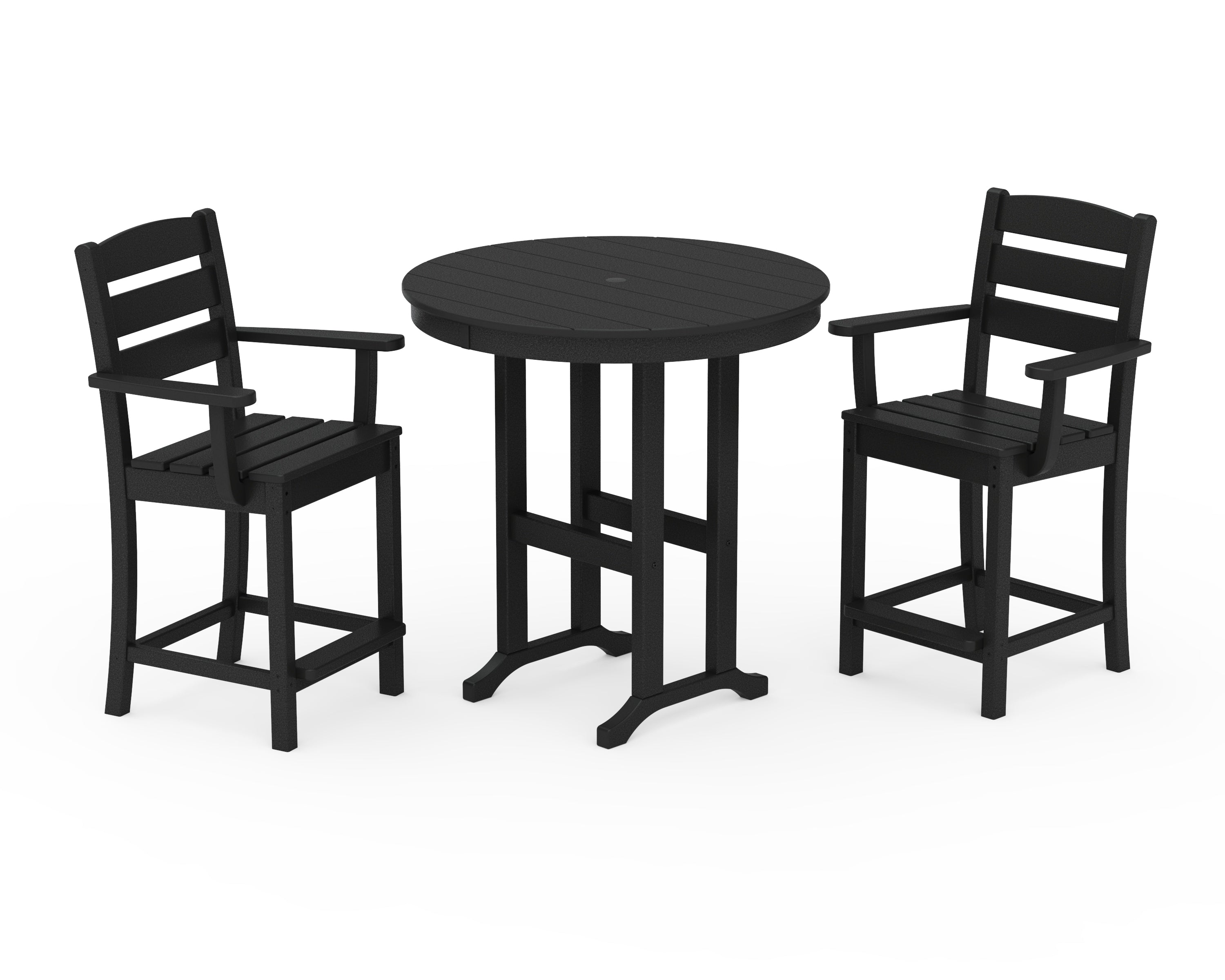 POLYWOOD Lakeside 3-Piece Round Farmhouse Arm Chair Counter Set in Black