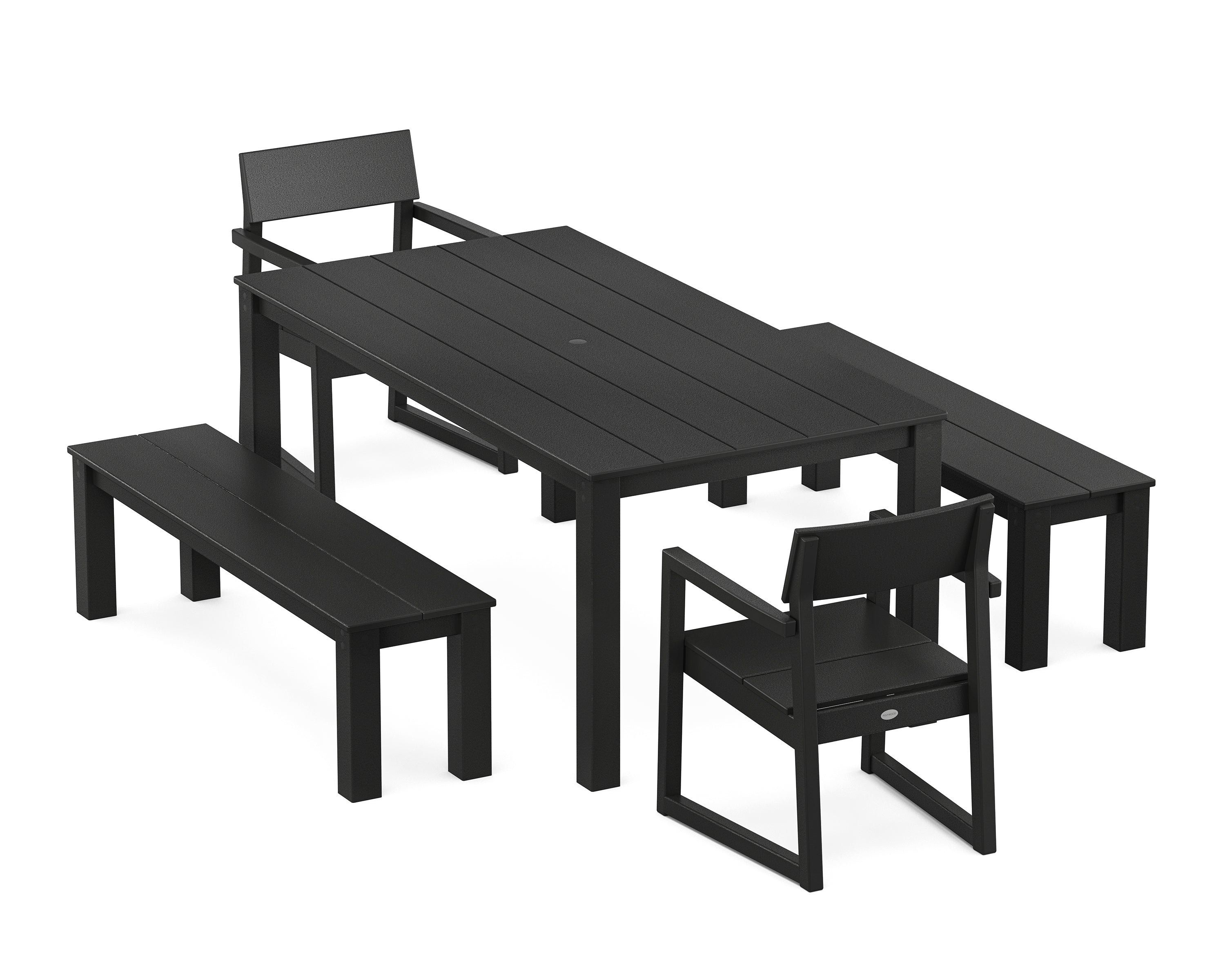 POLYWOOD EDGE 5-Piece Parsons Dining Set with Benches in Black