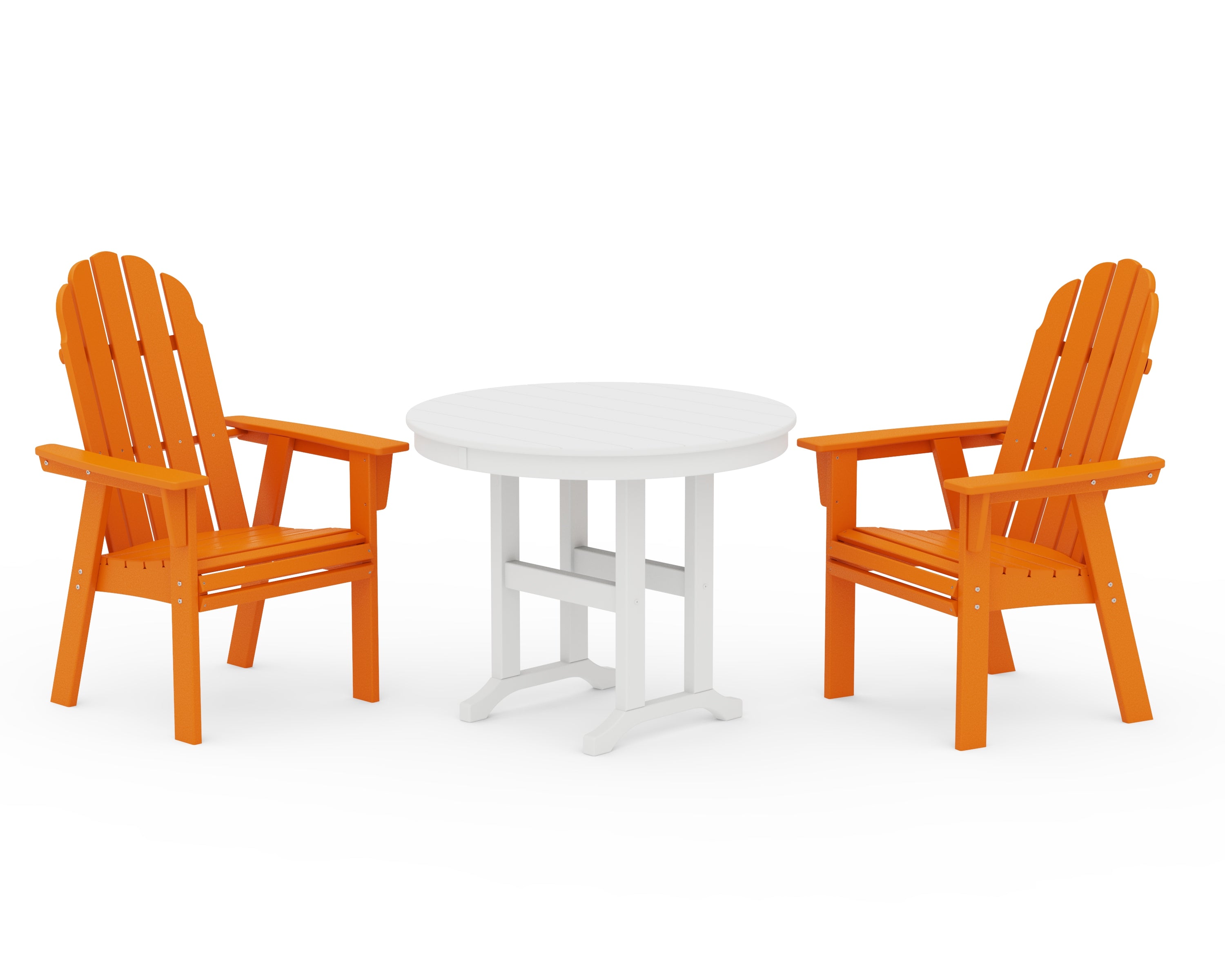 POLYWOOD Vineyard Adirondack 3-Piece Round Dining Set in Tangerine / White