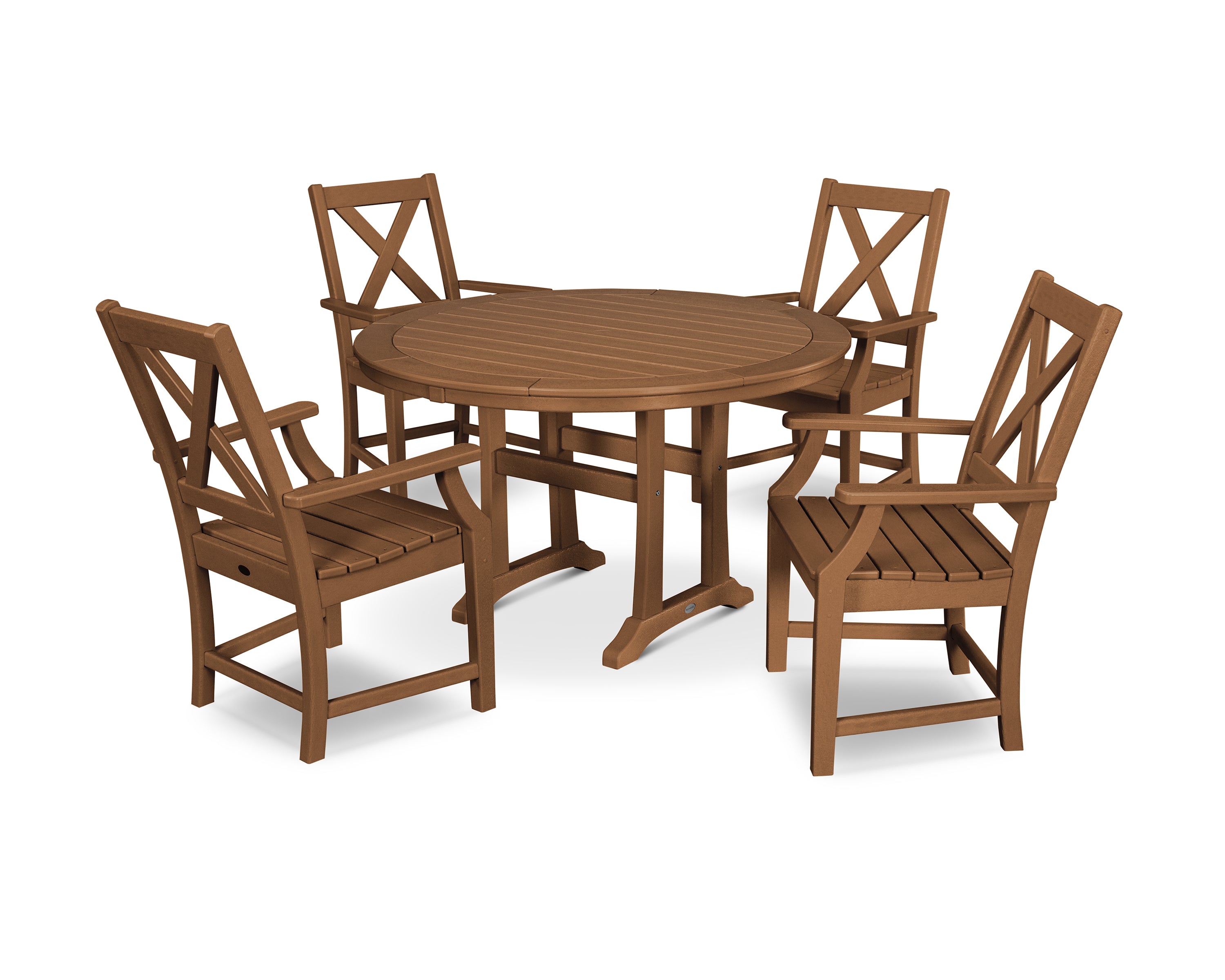 POLYWOOD® Braxton 5-Piece Nautical Trestle Arm Chair Dining Set in Teak