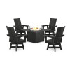 POLYWOOD® Modern 4-Piece Curveback Upright Adirondack Conversation Set with Fire Pit Table in Black