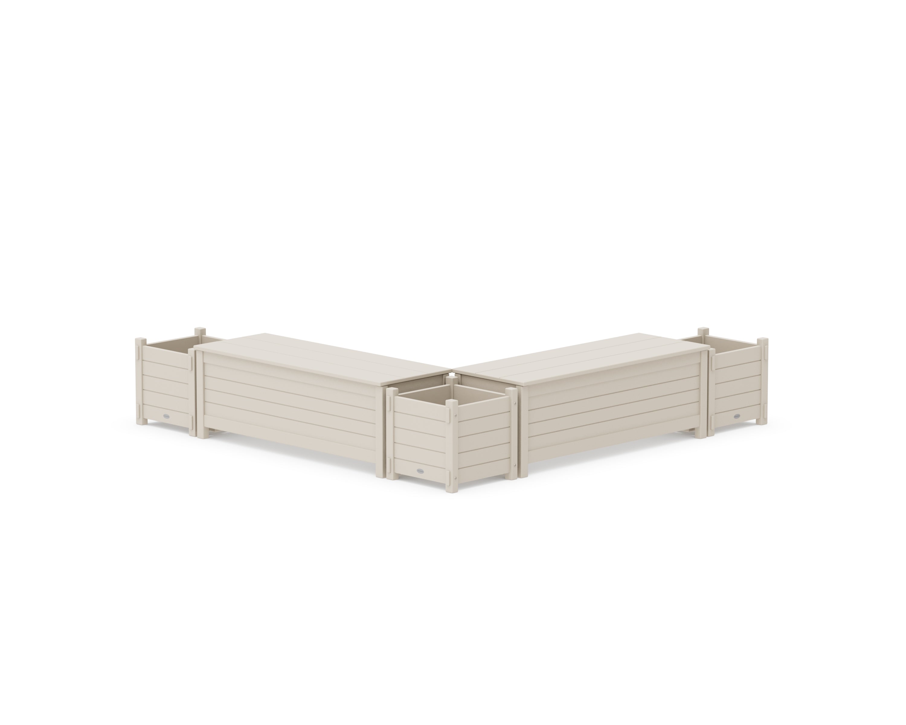 POLYWOOD 48" Nautical L- Shaped Planter Storage Bench Corner Set in Sand