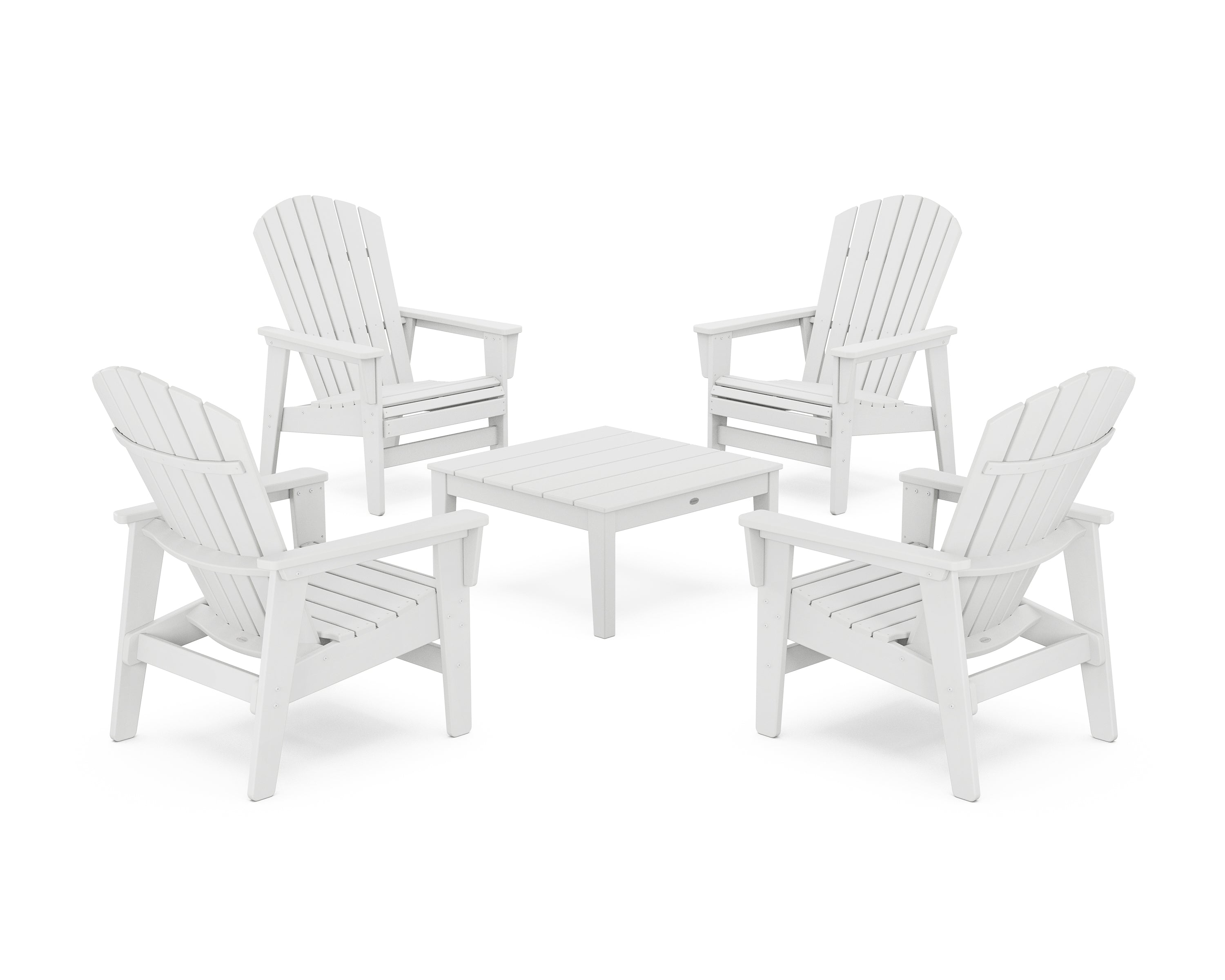 POLYWOOD 5-Piece Nautical Grand Upright Adirondack Chair Conversation Group in White