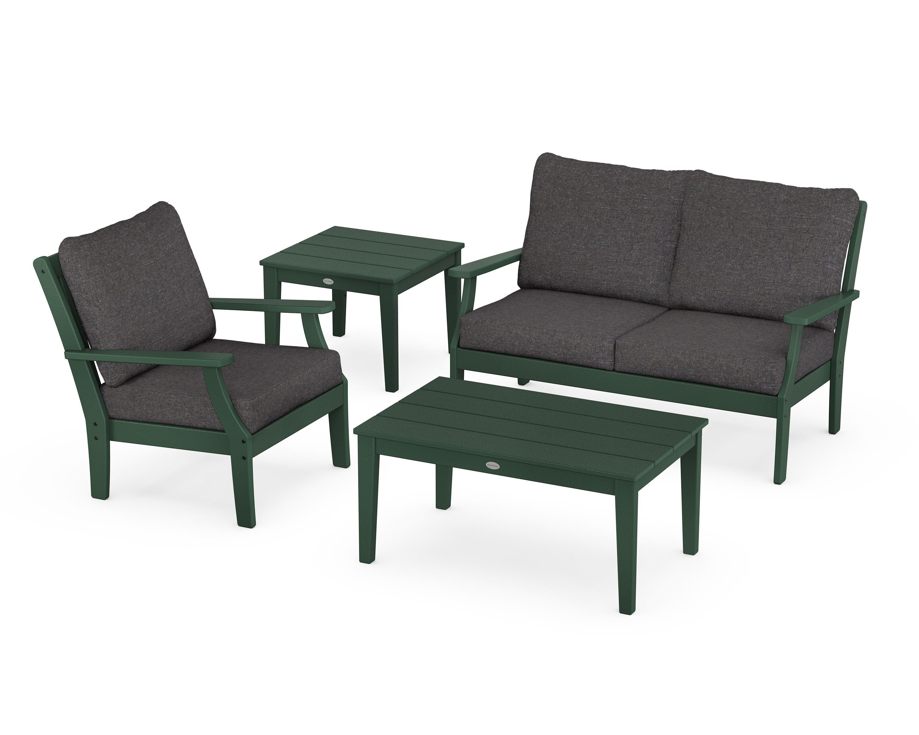POLYWOOD Braxton 4-Piece Deep Seating Set in Green / Ash Charcoal