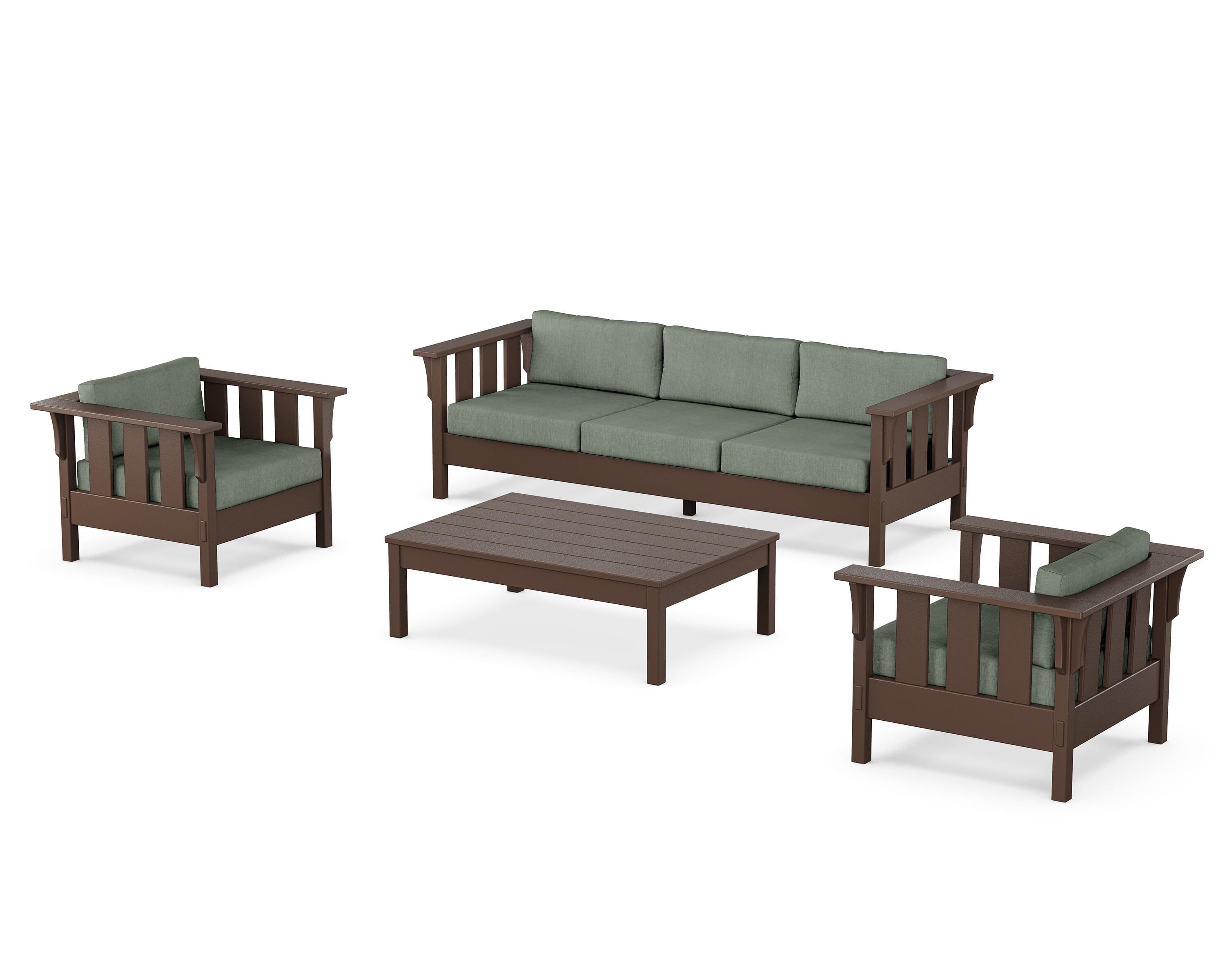 Martha Stewart by POLYWOOD Acadia 4-Piece Deep Seating Set with Sofa in Mahogany / Cast Sage