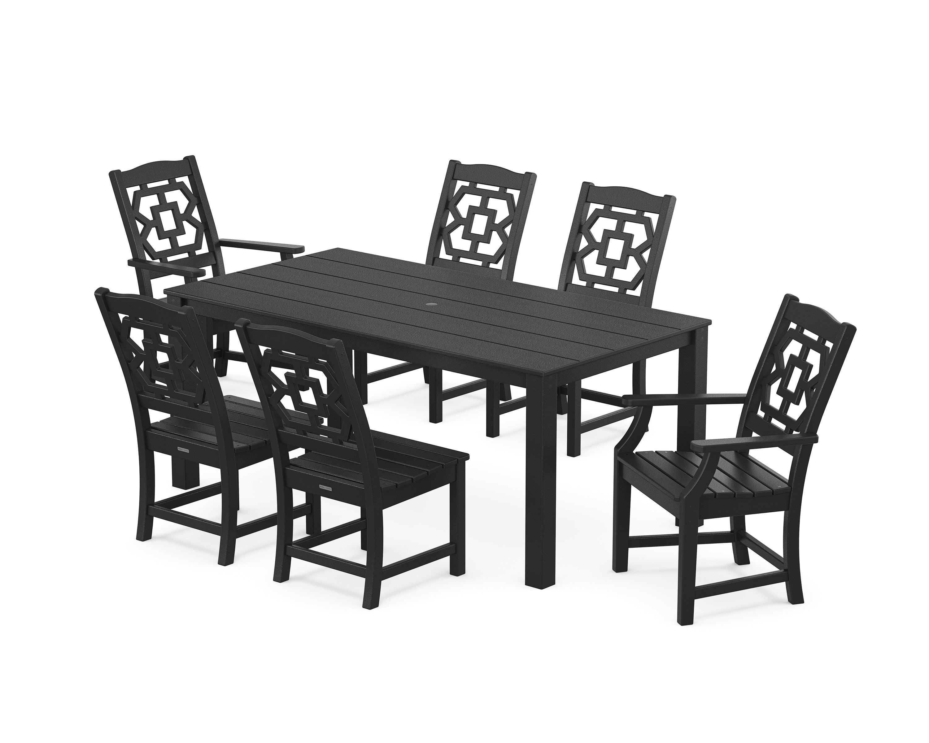 Martha Stewart by POLYWOOD Chinoiserie 7-Piece Parsons Dining Set in Black