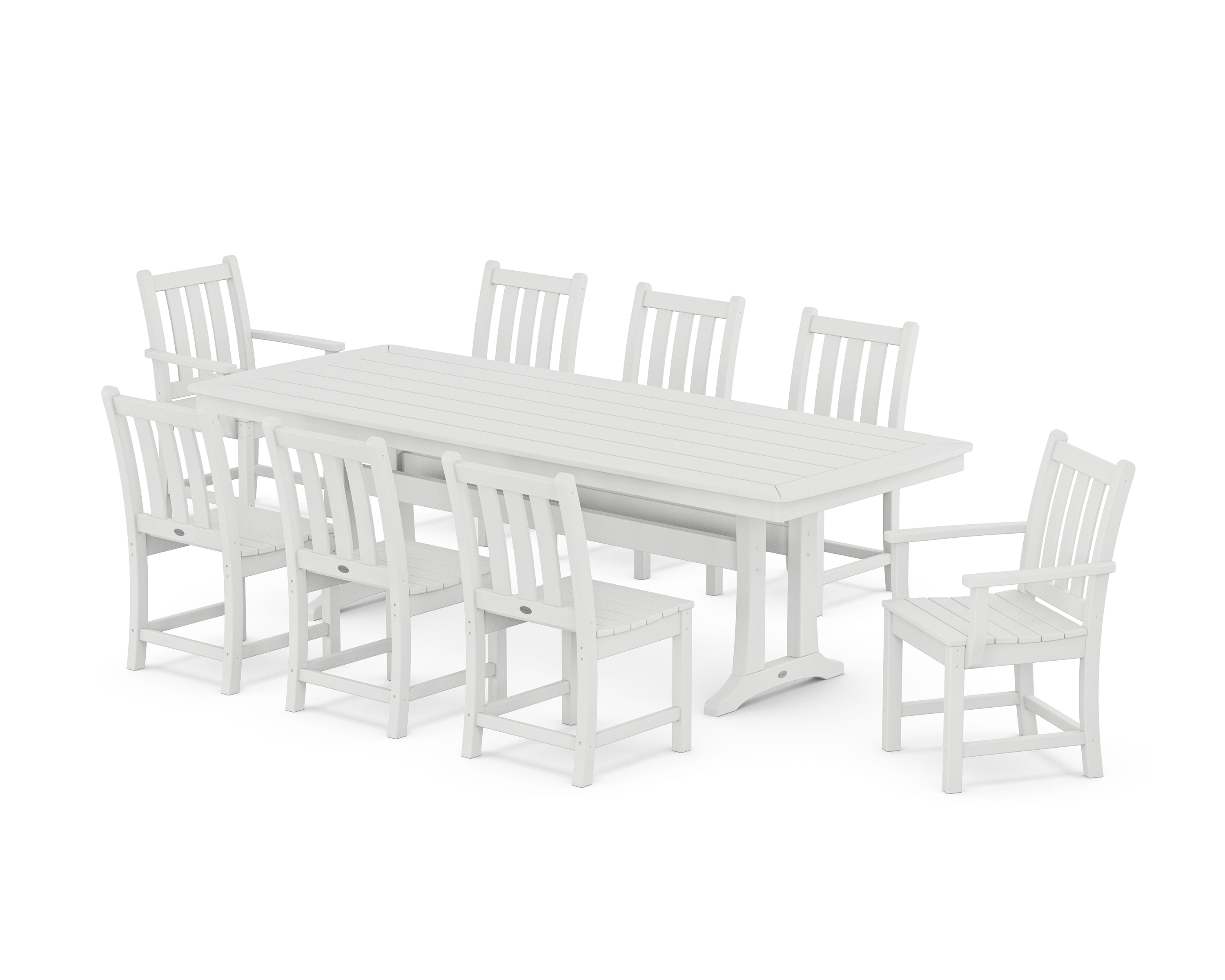 POLYWOOD® Traditional Garden 9-Piece Dining Set with Trestle Legs in White