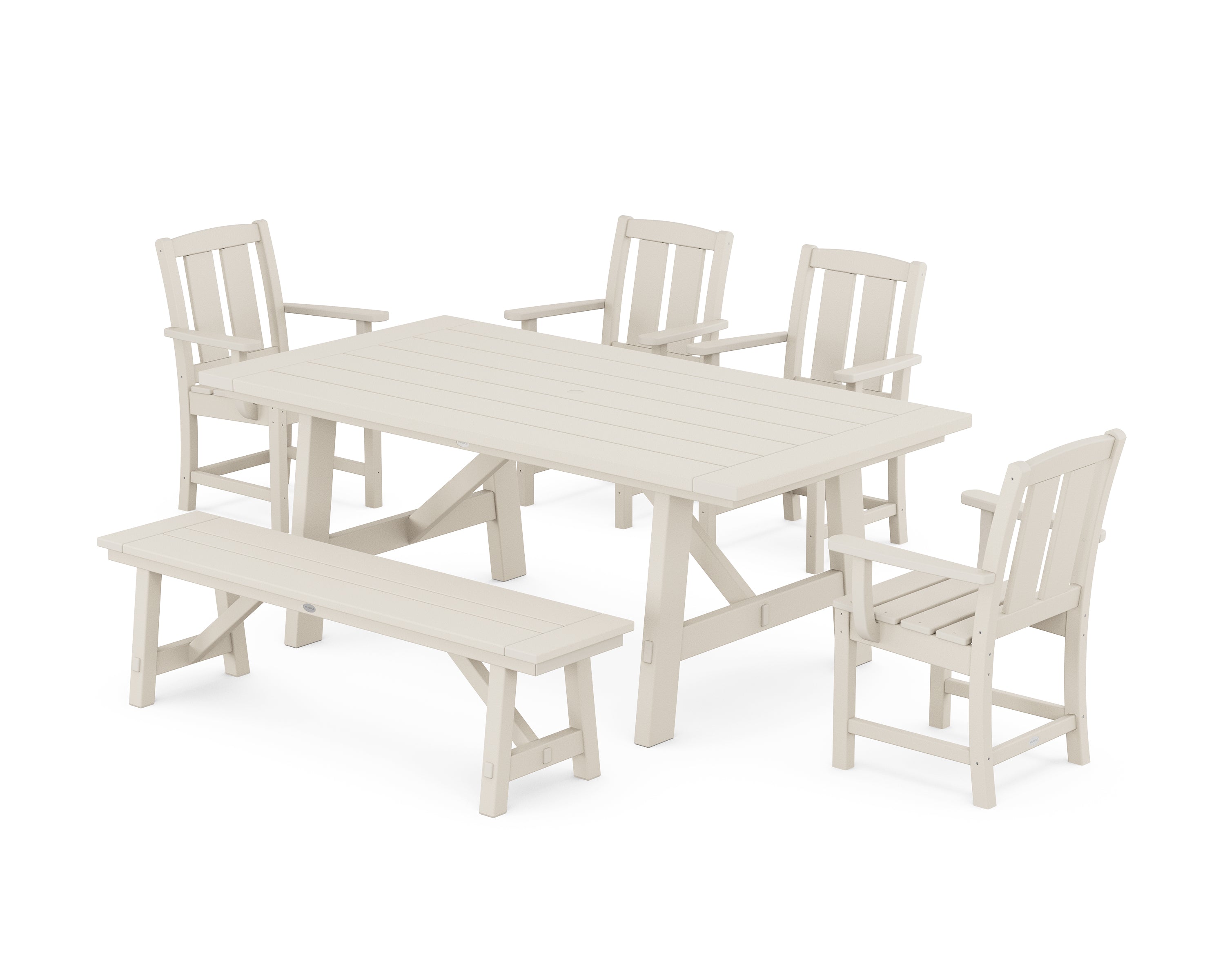 POLYWOOD Mission 6-Piece Rustic Farmhouse Dining Set with Bench in Sand