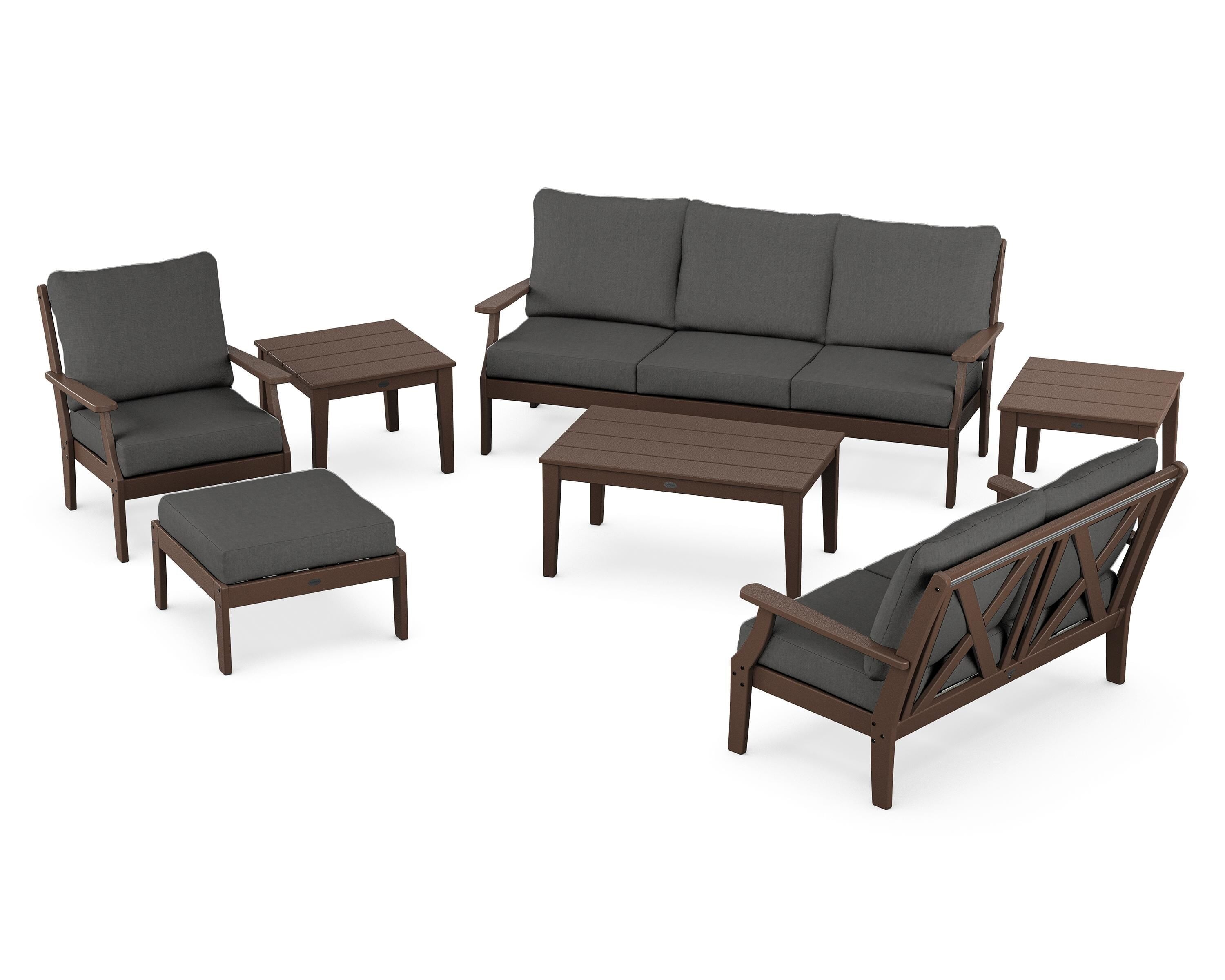 POLYWOOD Braxton 7-Piece Deep Seating Set in Mahogany / Spectrum Carbon