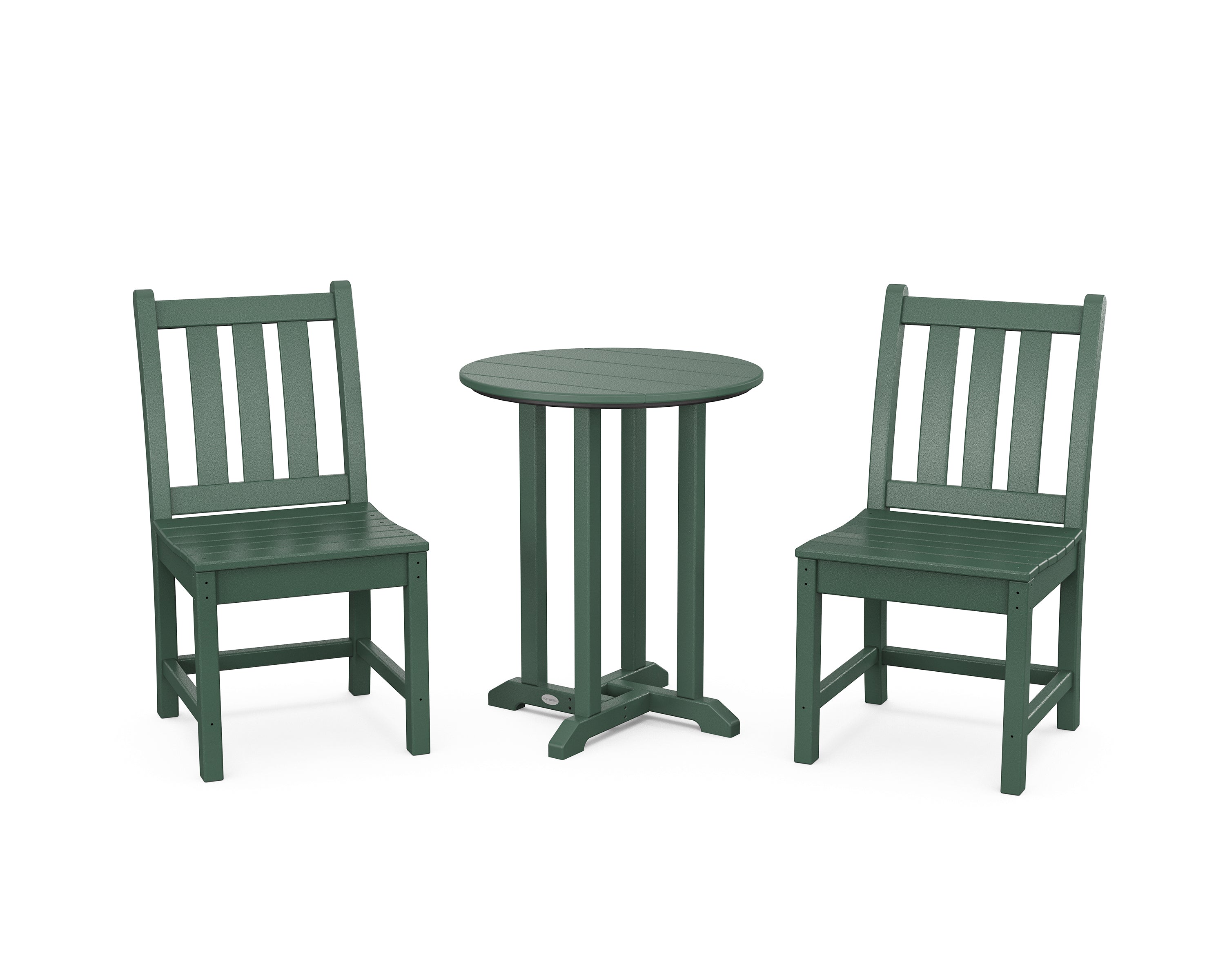 POLYWOOD Traditional Garden Side Chair 3-Piece Round Bistro Dining Set in Green