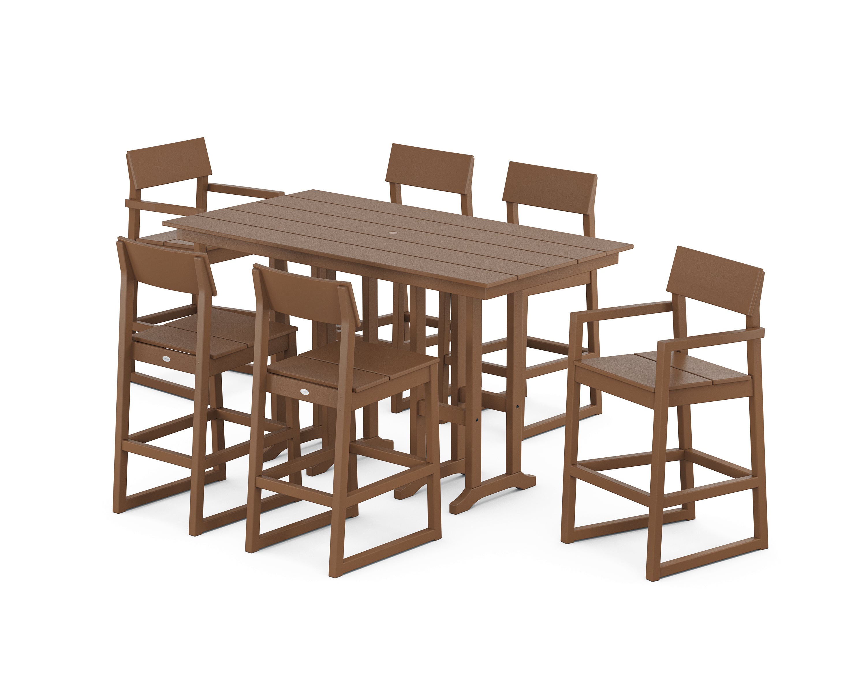 POLYWOOD EDGE 7-Piece Farmhouse Bar Set in Teak