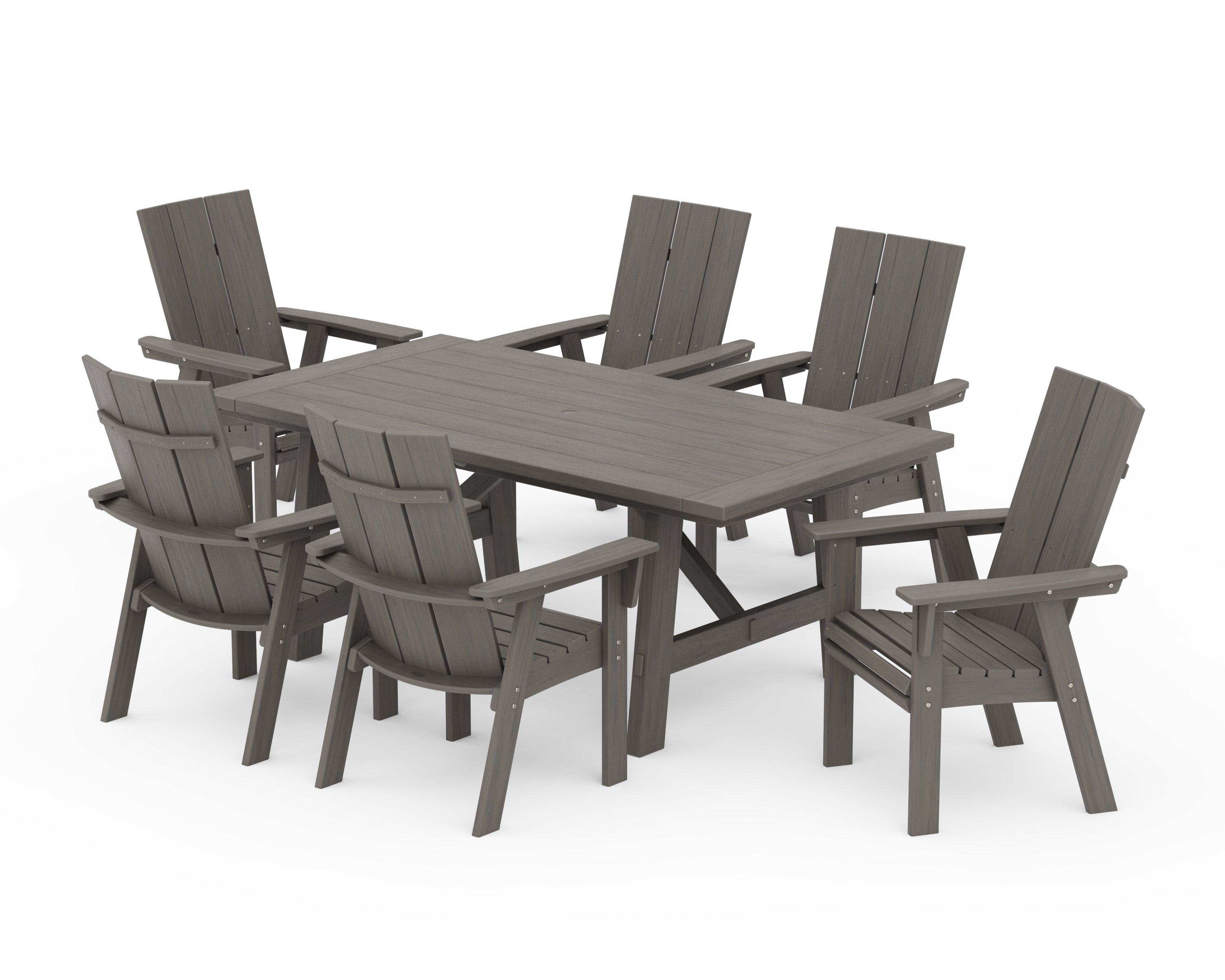 POLYWOOD Modern Curveback Adirondack 7-Piece Rustic Farmhouse Dining Set in Driftwood